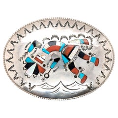 Ben Boyd Turquoise Mother of Pearl Rainbow Man Belt Buckle Zuni Sterling Silver