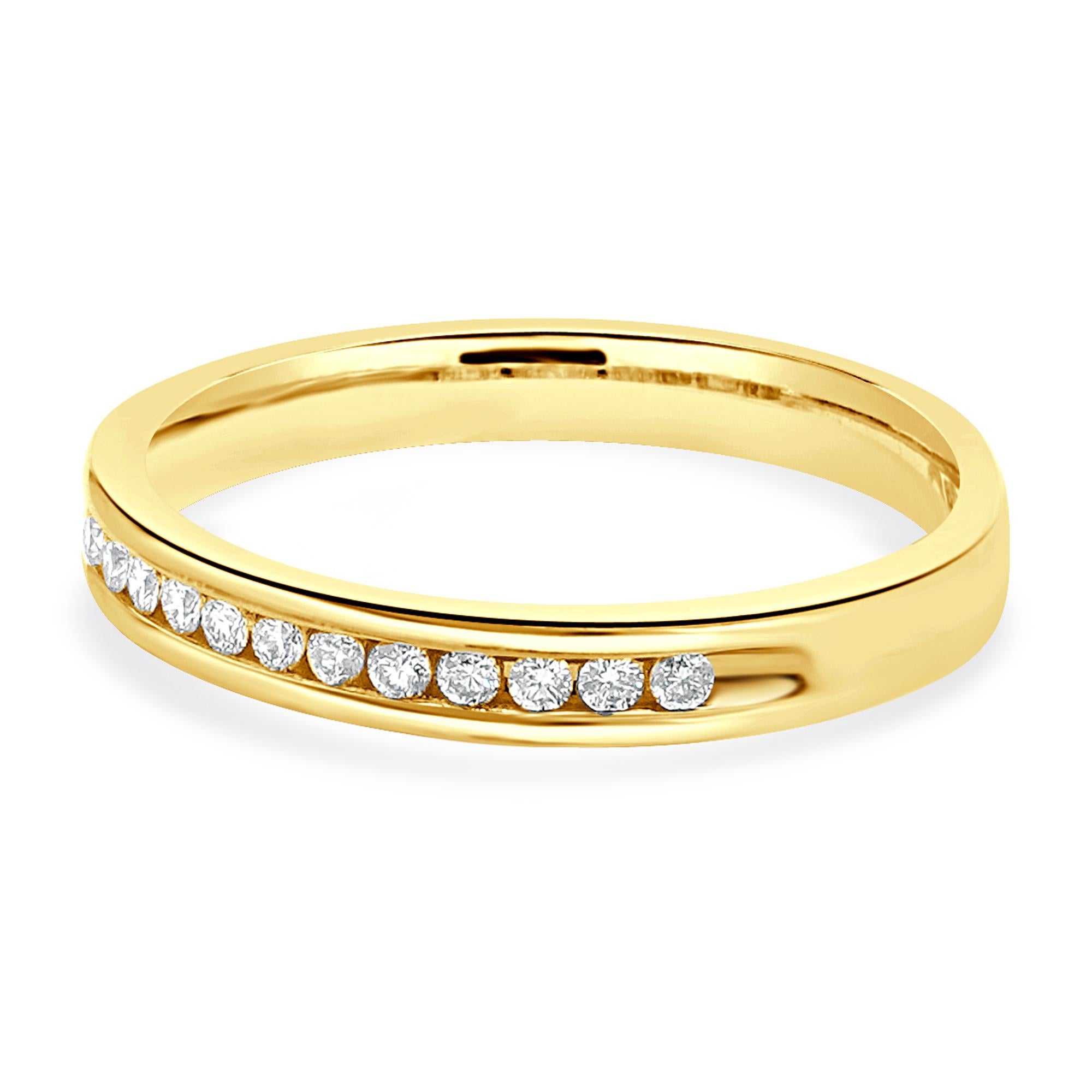 Designer: Ben Bride
Material: 14K yellow gold
Diamond: 12 round brilliant cut = 0.09cttw
Color: H/I
Clarity: SI2
Ring size: 5.25 (please allow two additional shipping days for sizing requests)
Weight: 2.18 grams