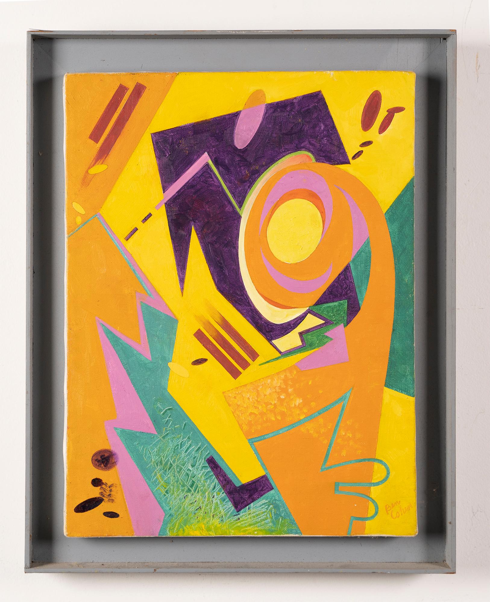 Vintage Mid Century Modern Geometric Abstract Pop Art Pittura ad olio originale - Painting Astratto di Ben Cohen