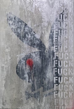 "F*ck Bunny" Mixed Media Painting 65" x 44" inch by Ben Cope 