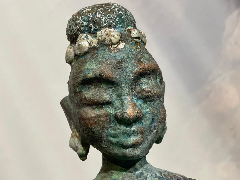 Sea Goddess, metal, wood, acrylic paint sculpture For Sale 5