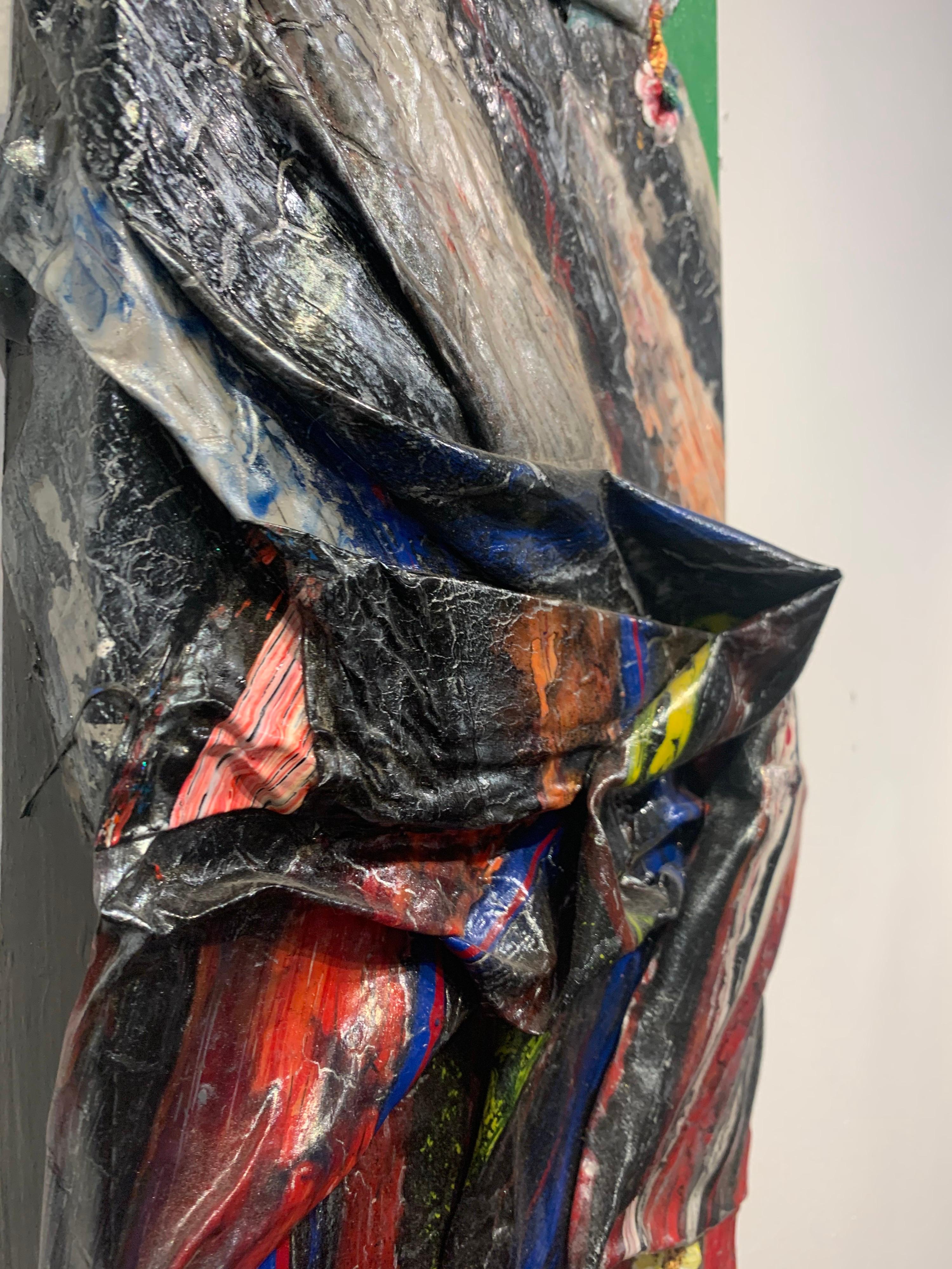 Chamán, pintura acrílica sobre lienzo, túnica verde, rojo, gris - Painting Contemporáneo de Ben Darby