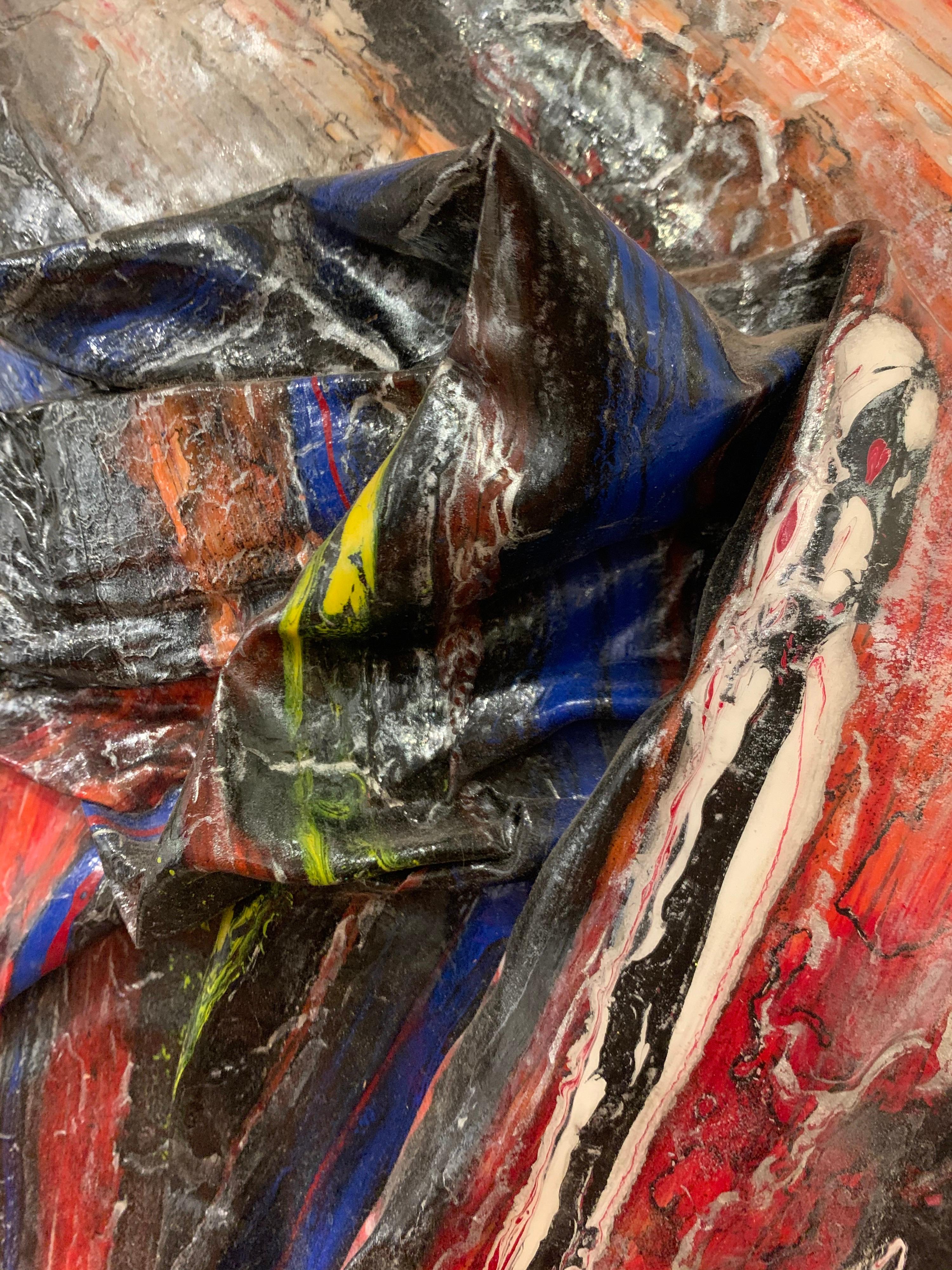 Shaman, Gemälde in Acryl auf Leinwand, grünes Gewänder, rot, grau im Angebot 1