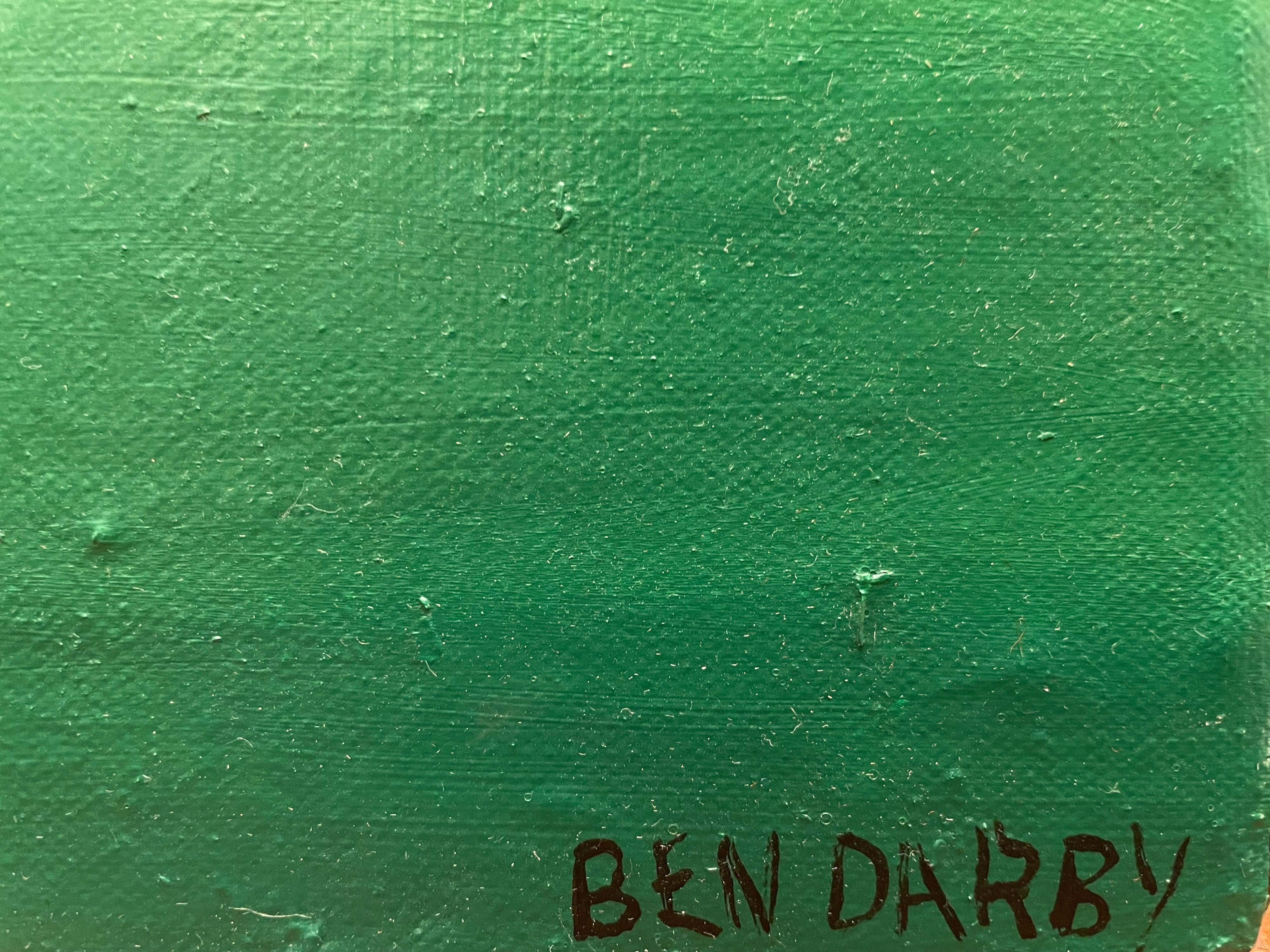 Shaman, Gemälde in Acryl auf Leinwand, grünes Gewänder, rot, grau im Angebot 2