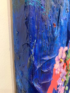 Plumage, acrylic and mixed media painting, yellow, purple, blue