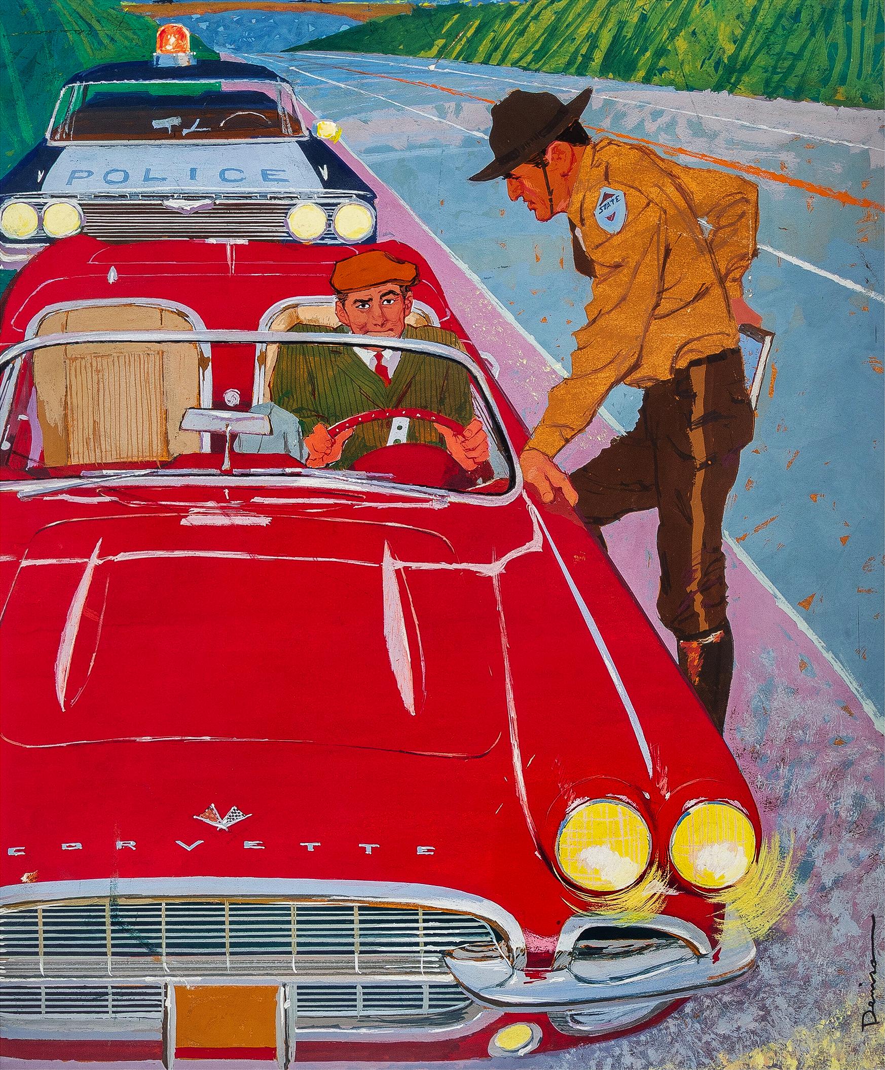 Corvette rossa,  Cartone animato di Playboy - I primi anni - Mixed Media Art di Ben Denison