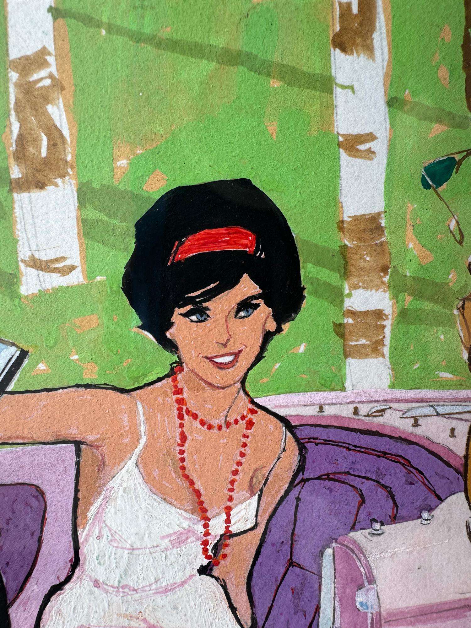 Alfa Romeo Traffic Stop - Playboy Cartoon - Mitte des Jahrhunderts (Braun), Landscape Painting, von Ben Denison