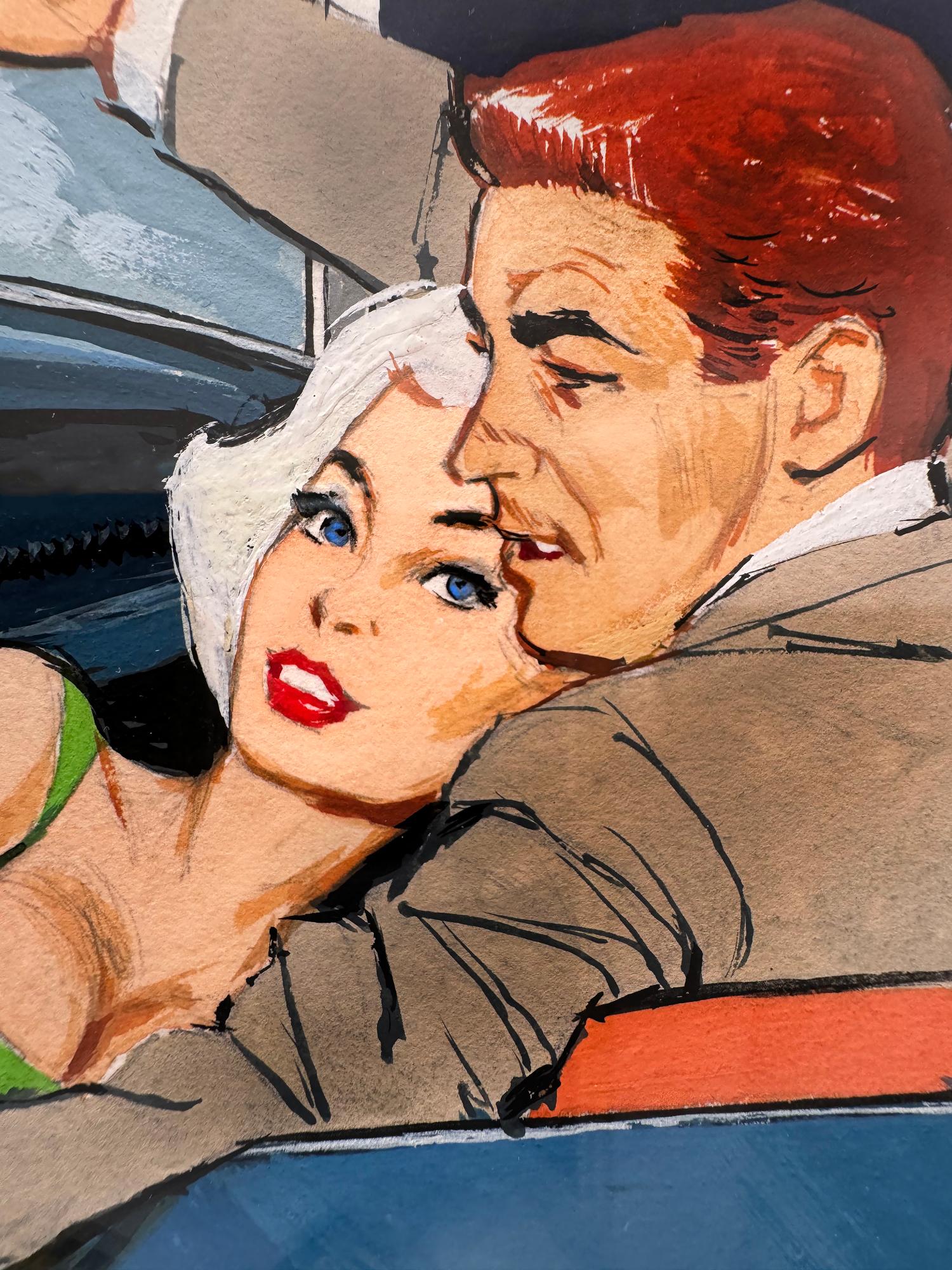 Arnolt Bristol - Blauer Sportwagen  Das gute Leben in der Mitte des Jahrhunderts - Playboy Cartoon (Amerikanische Moderne), Painting, von Ben Denison