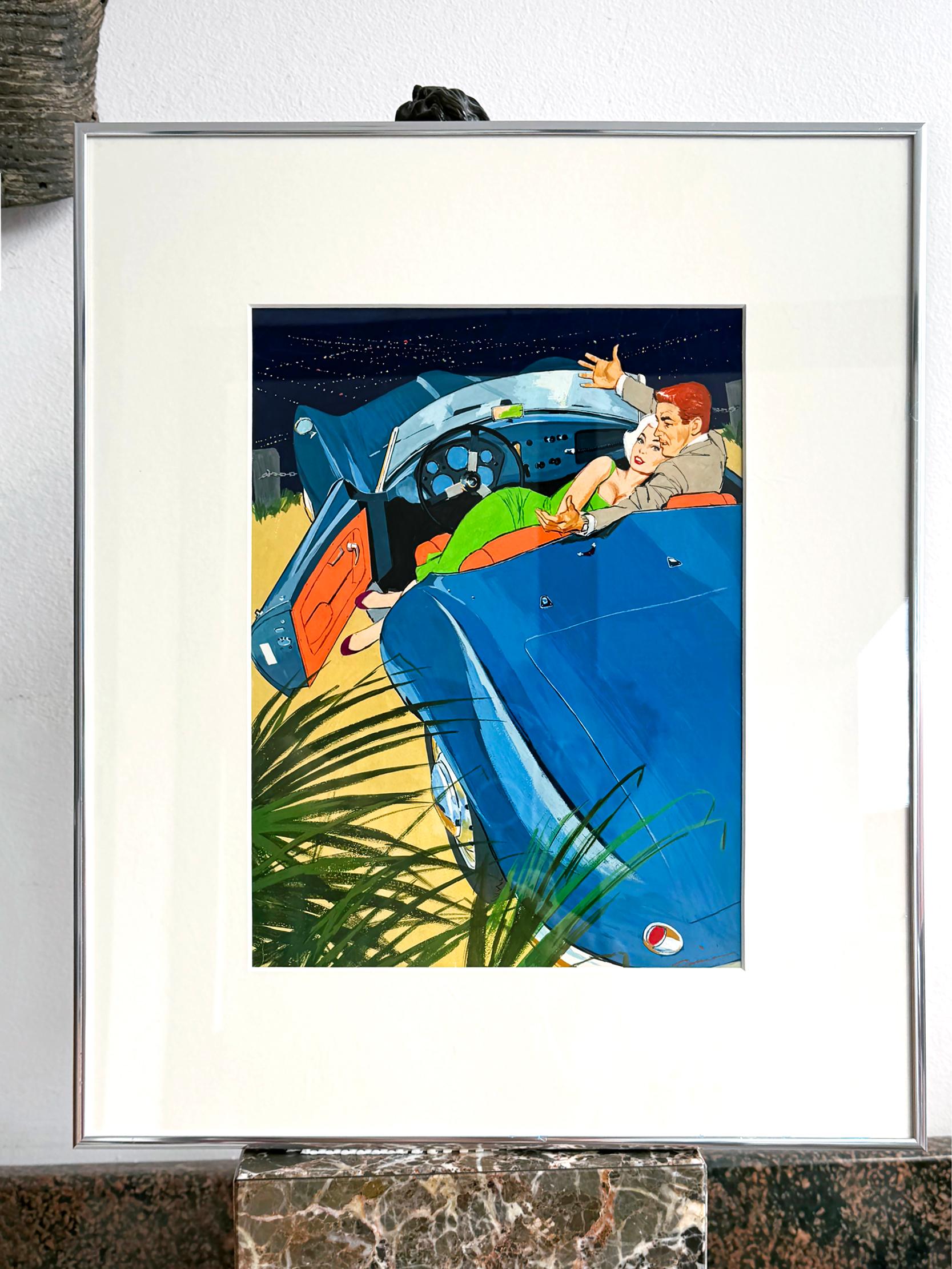 Arnolt Bristol - Blauer Sportwagen  Das gute Leben in der Mitte des Jahrhunderts - Playboy Cartoon im Angebot 2