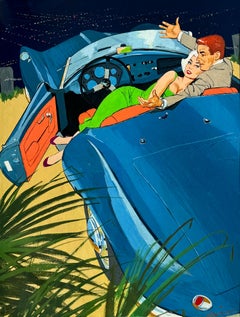 Arnolt Bristol - Auto sportiva blu  La bella vita di metà secolo - Cartone animato di Playboy