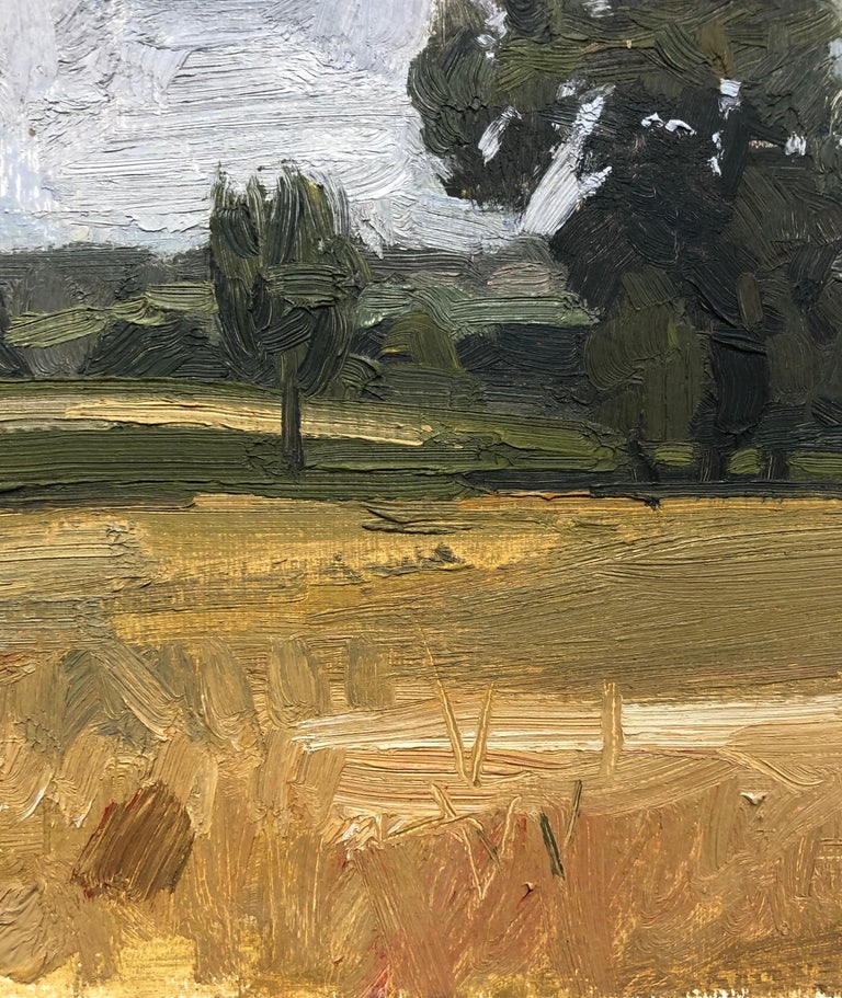 Outside Dinan, France, Pastoral Landscape, Oil on Paper on Panel, Framed - Brown Landscape Painting by Benjamin Duke