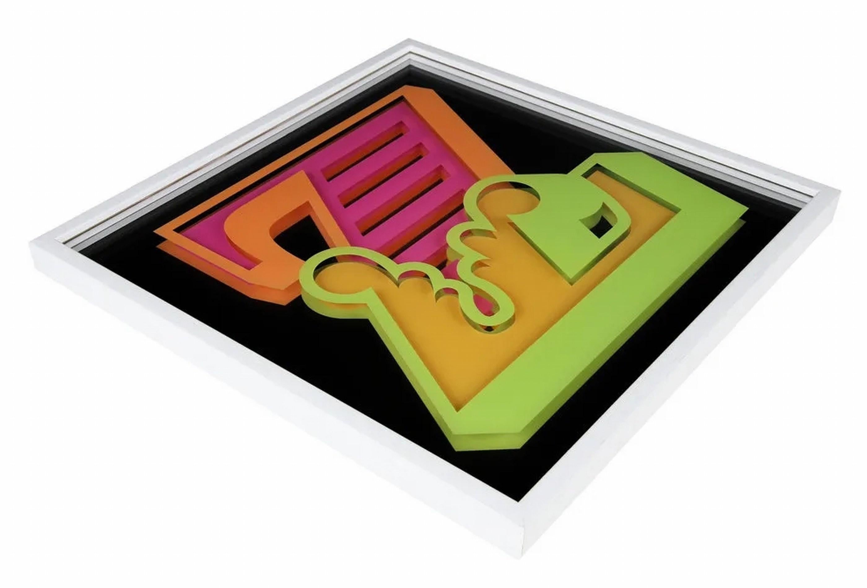 Stampa UV su perspex a 3 strati, 5 colori, con lamina dorata 
Anno: 2019
Firmato, datato, intitolato e inscritto sull'etichetta
Dimensioni: 16,4 × 16,4 pollici 
Cornice - bianca, in legno
Il COA ha fornito


Nato a Londra il 23 agosto 1970, Ben Eine