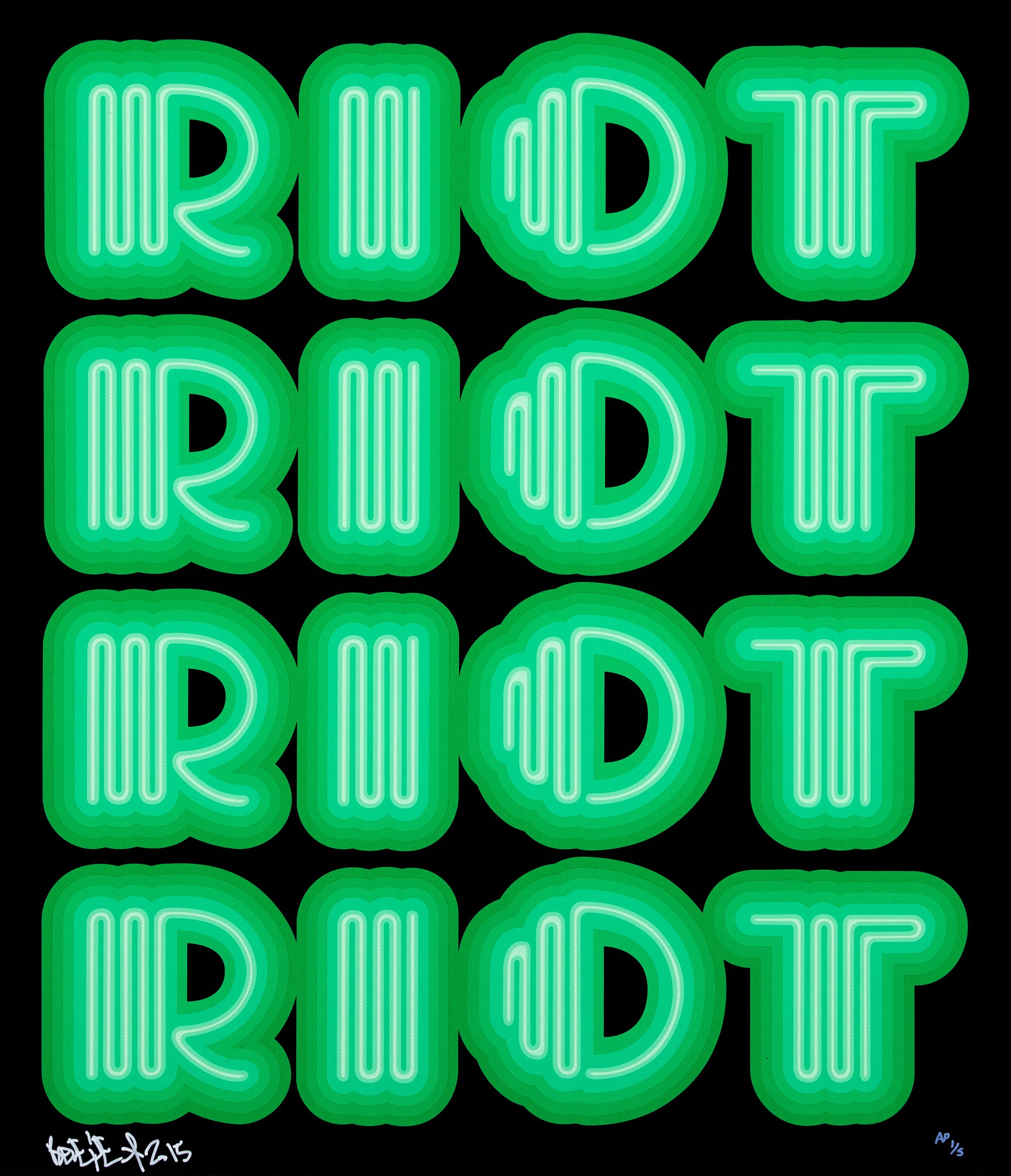 RIOT (Green), rare large hand signed screen print