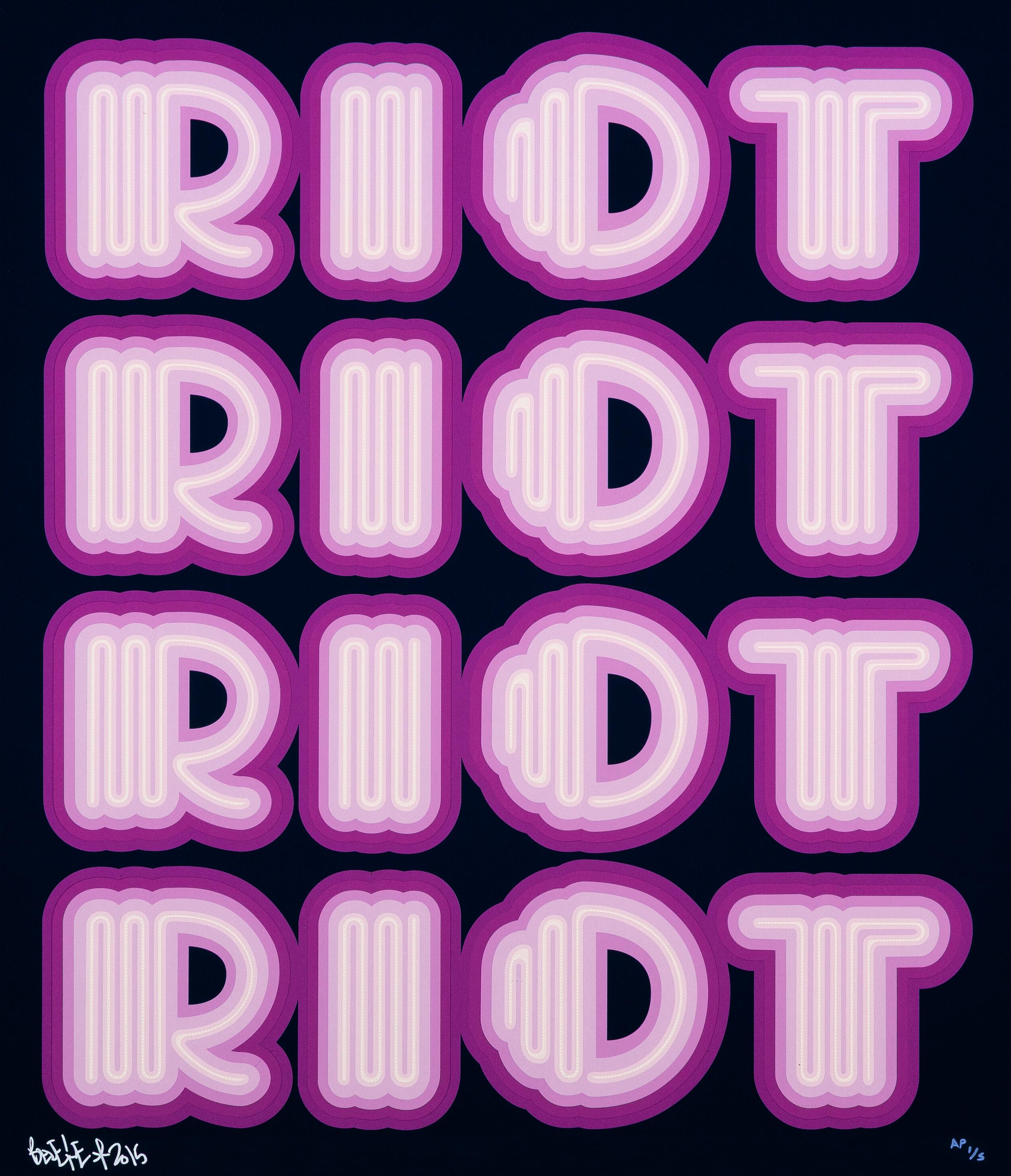RIOT (Purple / Navy Ground), rare large hand signed screen print