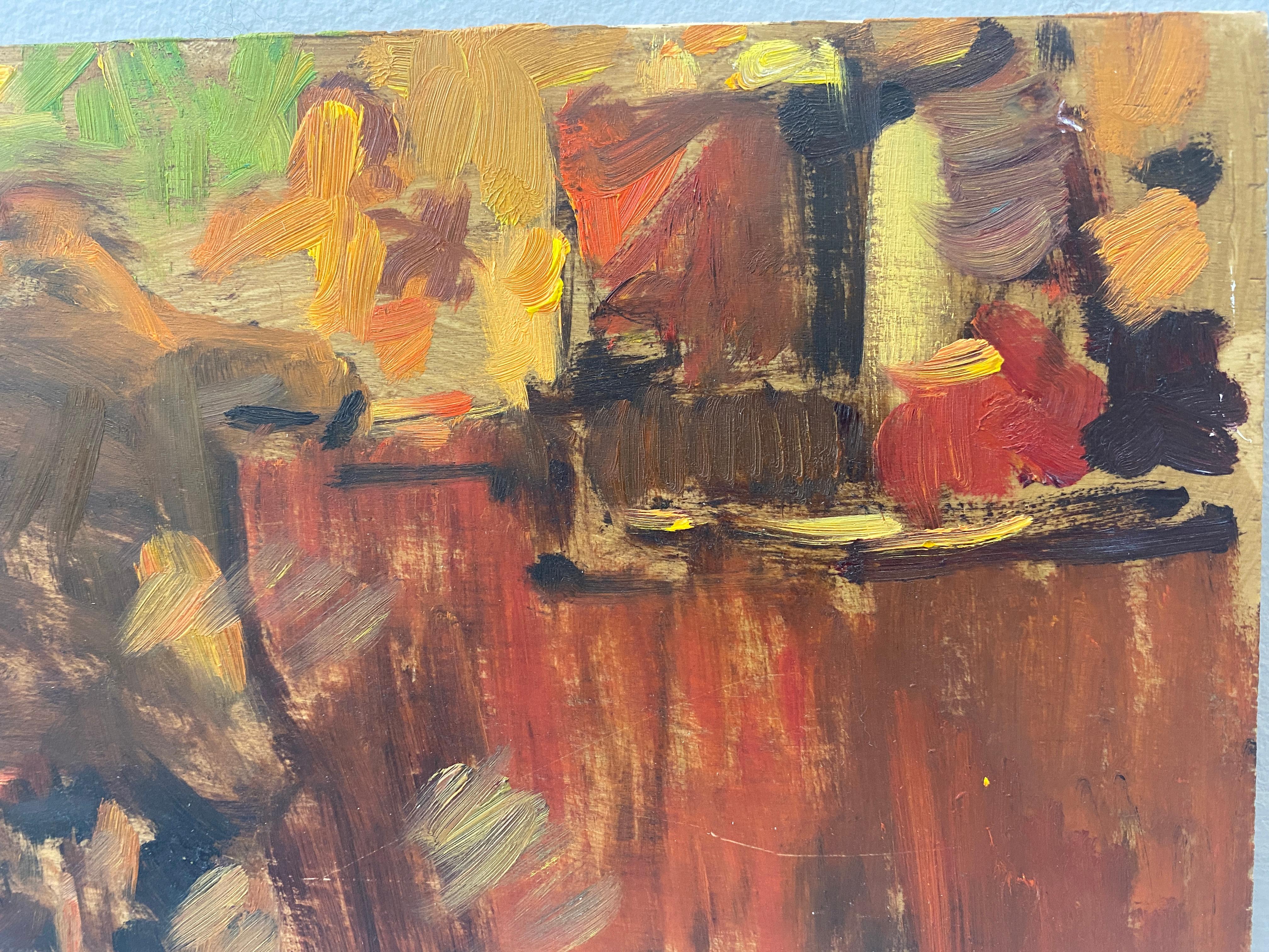 Kleines impressionistisches Ölgemälde „Bar-Szene“ – Studie (Braun), Figurative Painting, von Ben Fenske