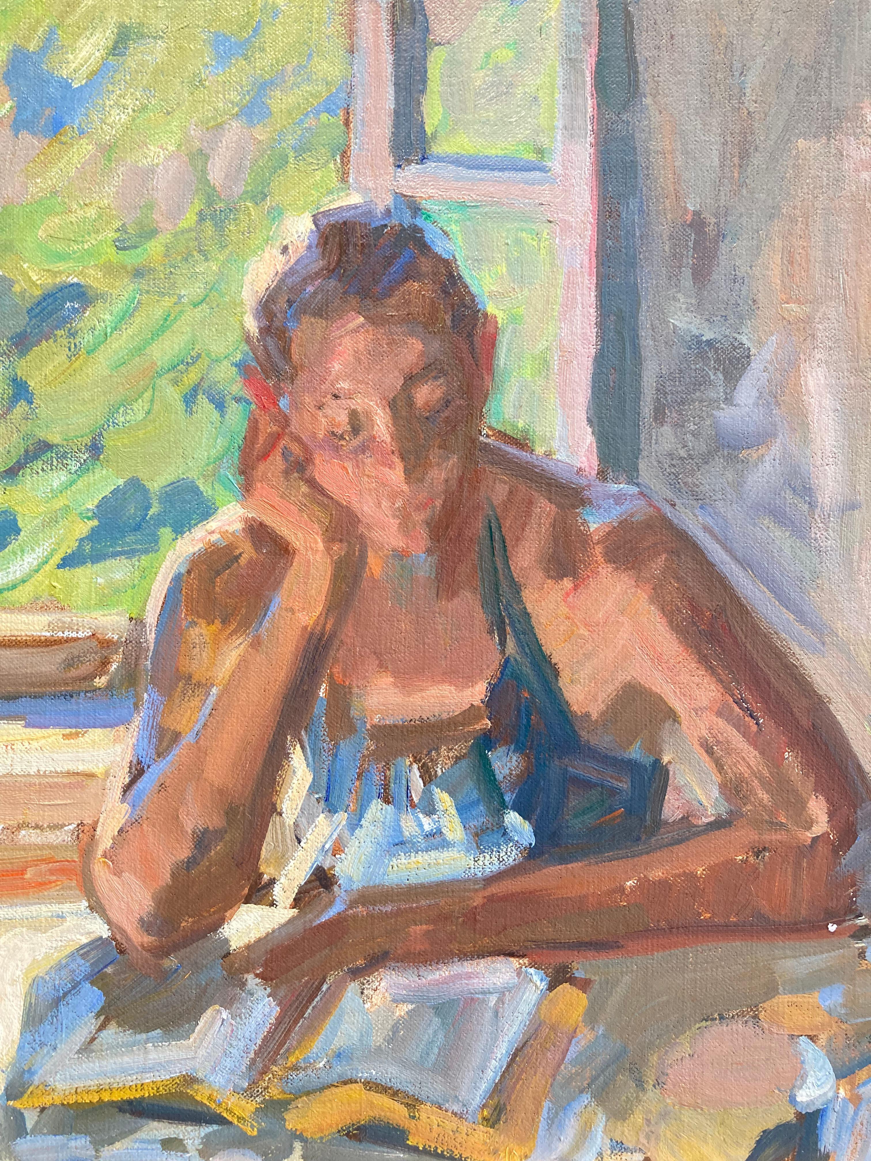 mujer leyendo un libro pintura