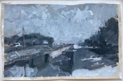"Canal at Indian Mound Road" RARE Ben Fenske Gouache work on paper black & white
