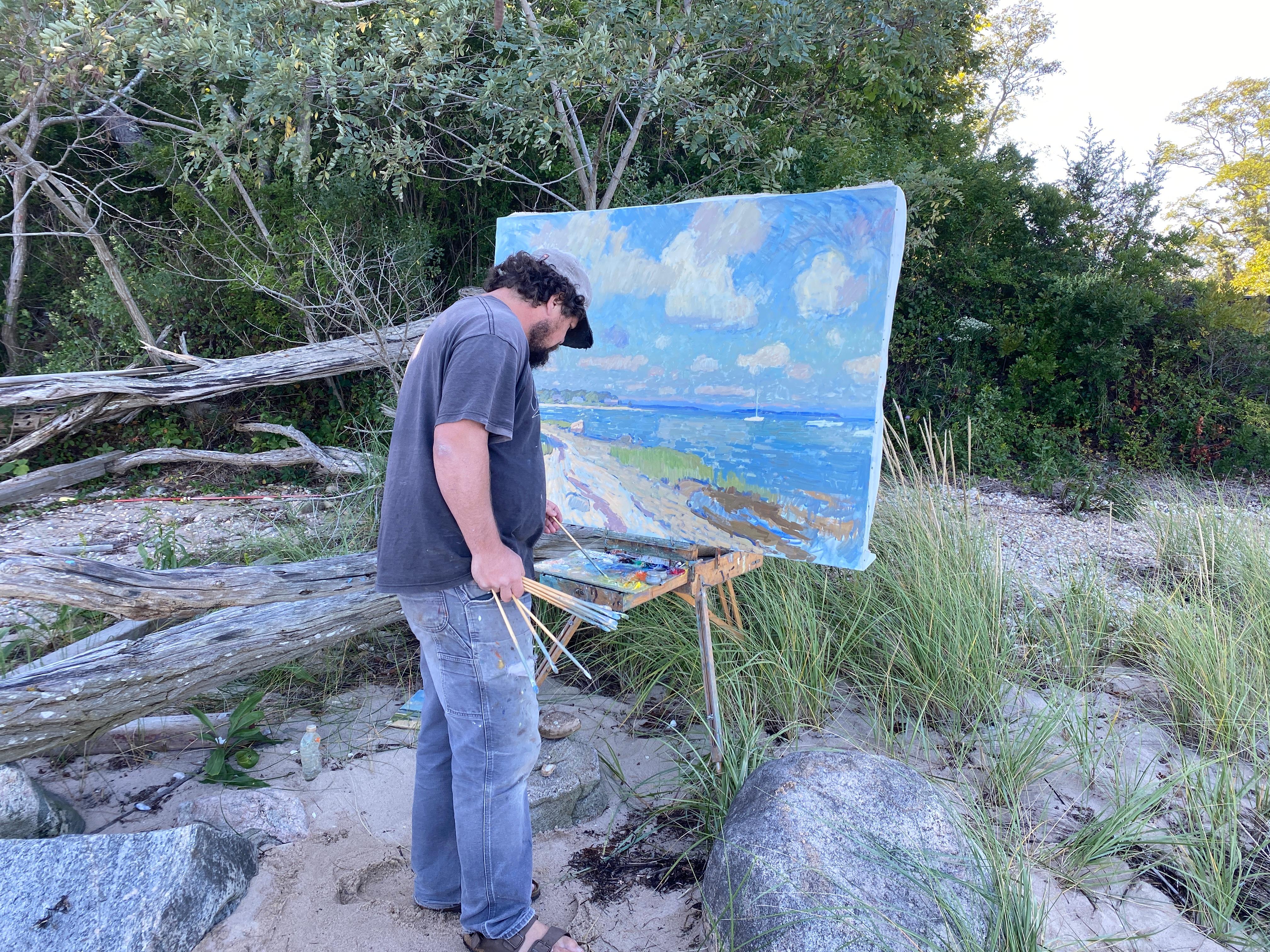 Clouds Over Secret Beach - Gray Figurative Painting by Ben Fenske