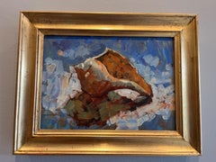 "Conch Shell" contemporary impressionist oil painting of seashell, peach tones