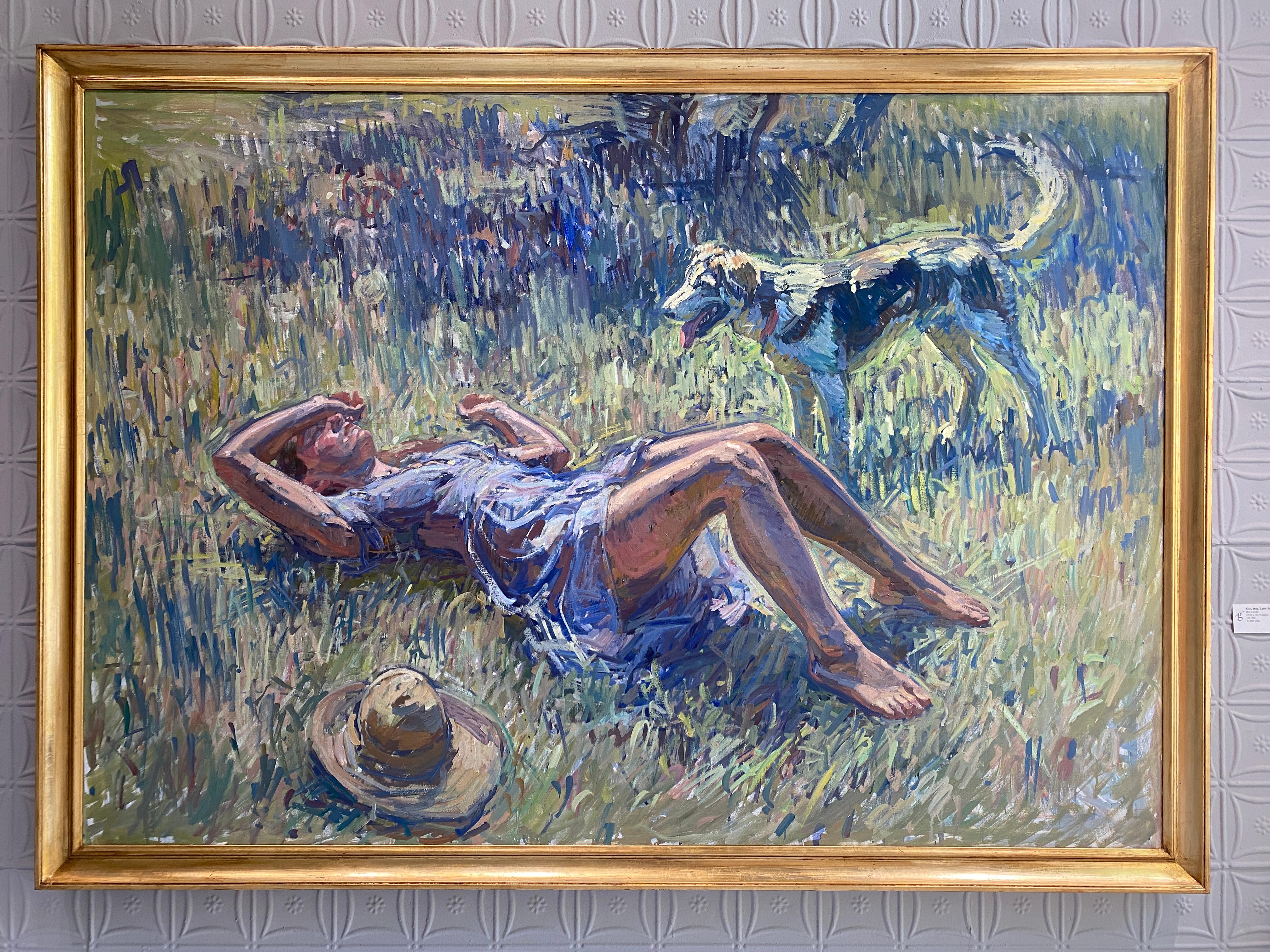 Girl, Dog, Early Summer - Painting by Ben Fenske