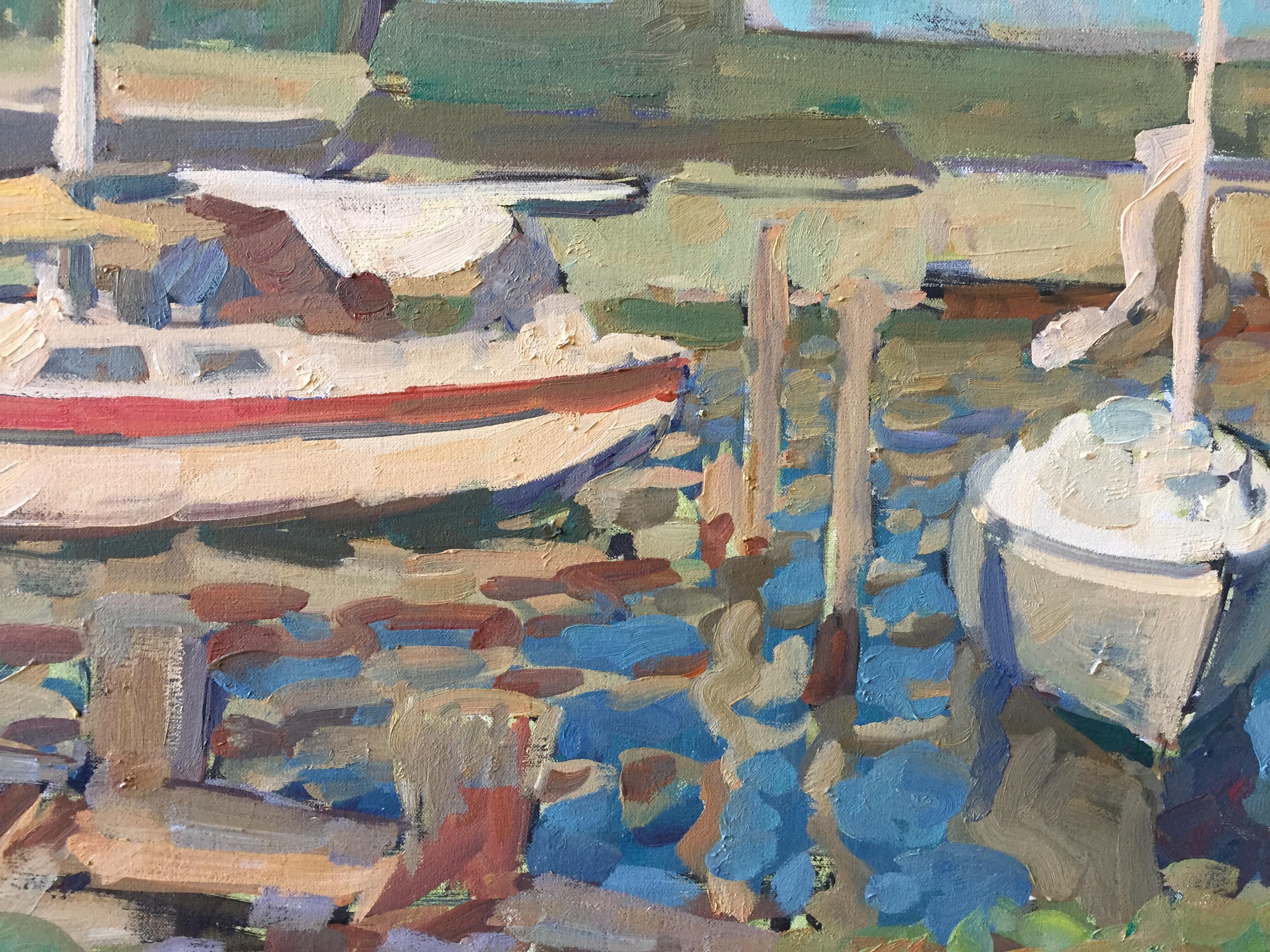 Greenport Basin - Gray Landscape Painting by Ben Fenske