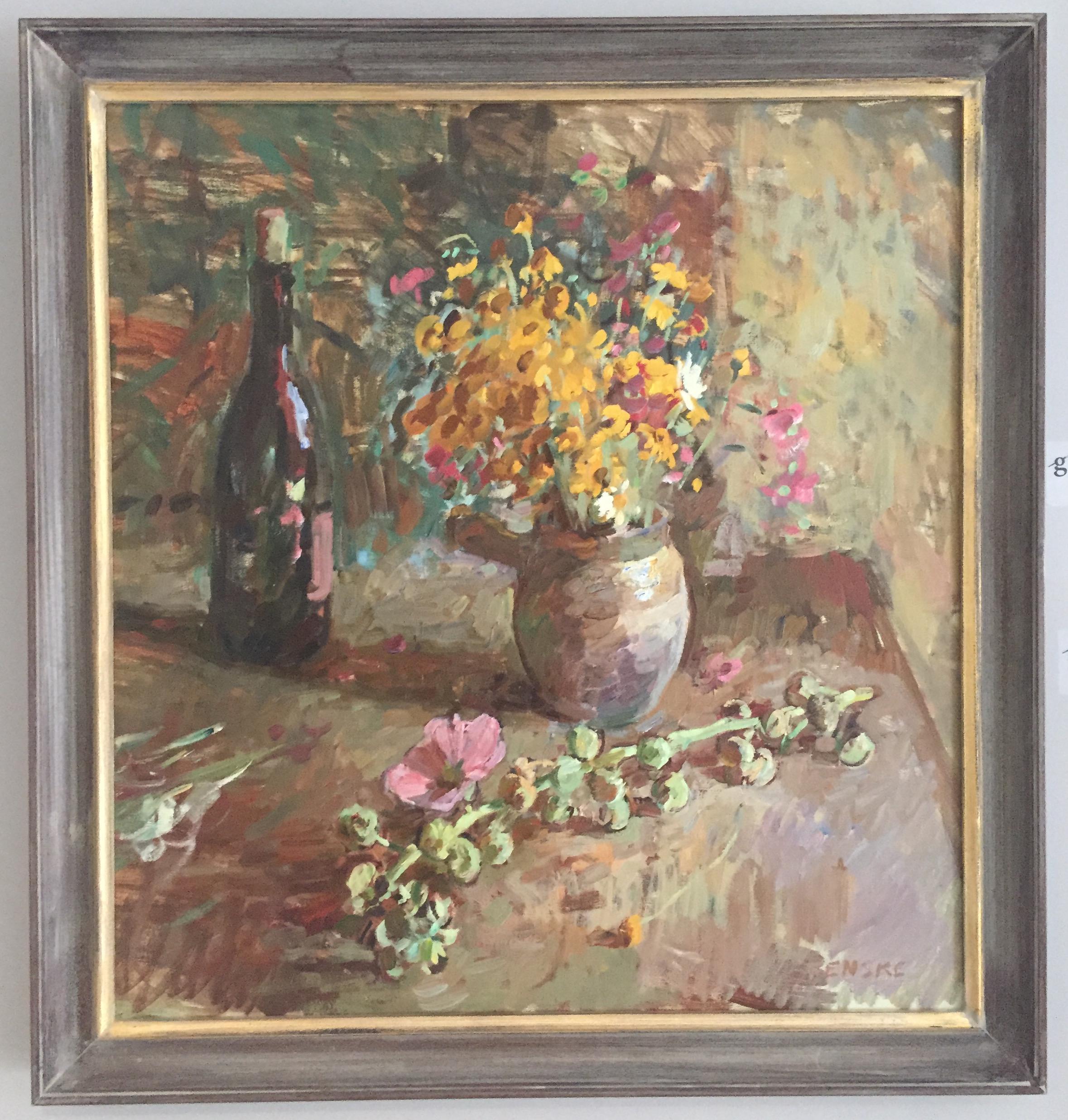 Hollyhock Still Life - Painting by Ben Fenske