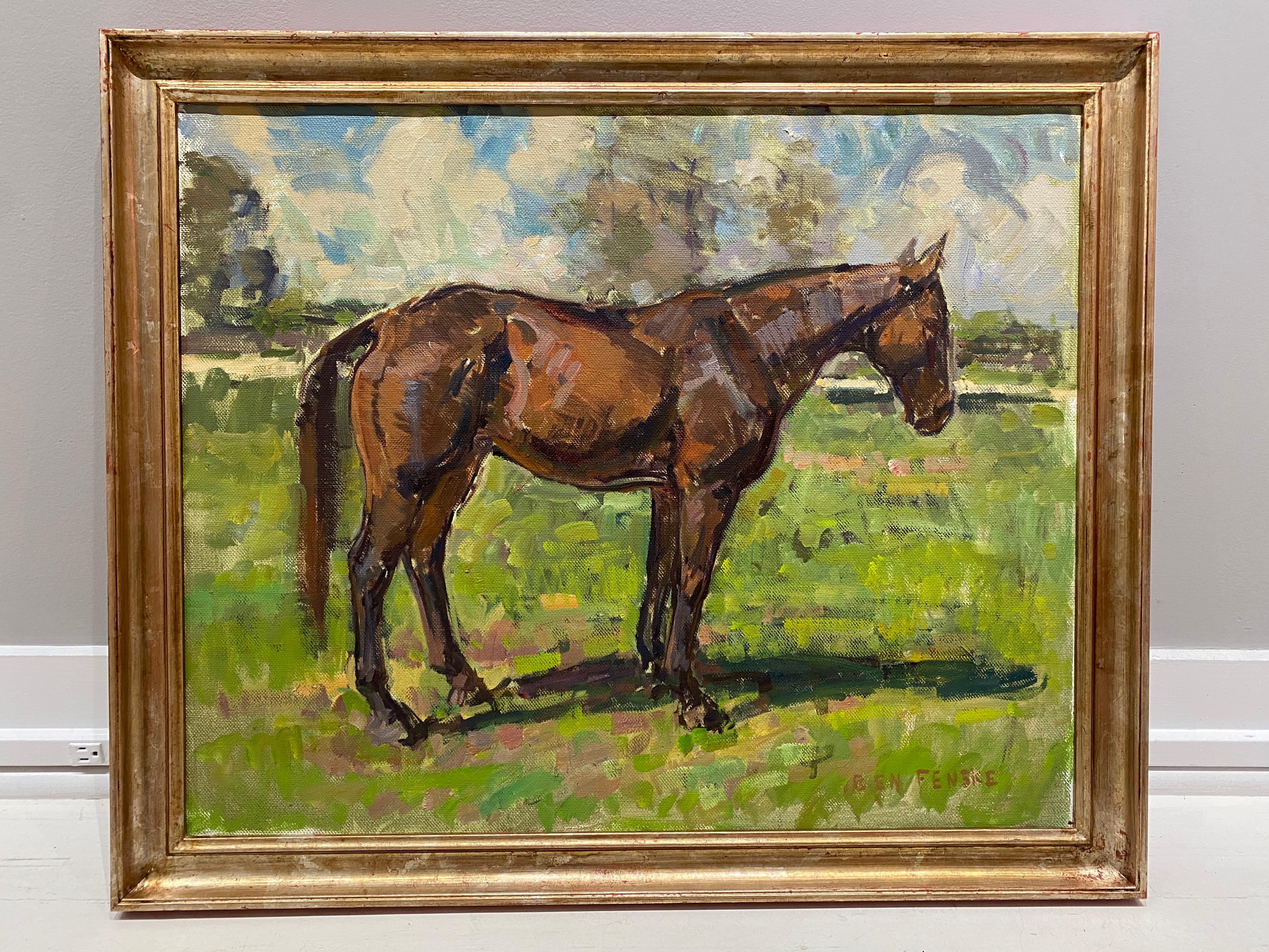 Cheval Stand - Peinture à l'huile réaliste contemporaine de l'impressionniste américain  - Painting de Ben Fenske