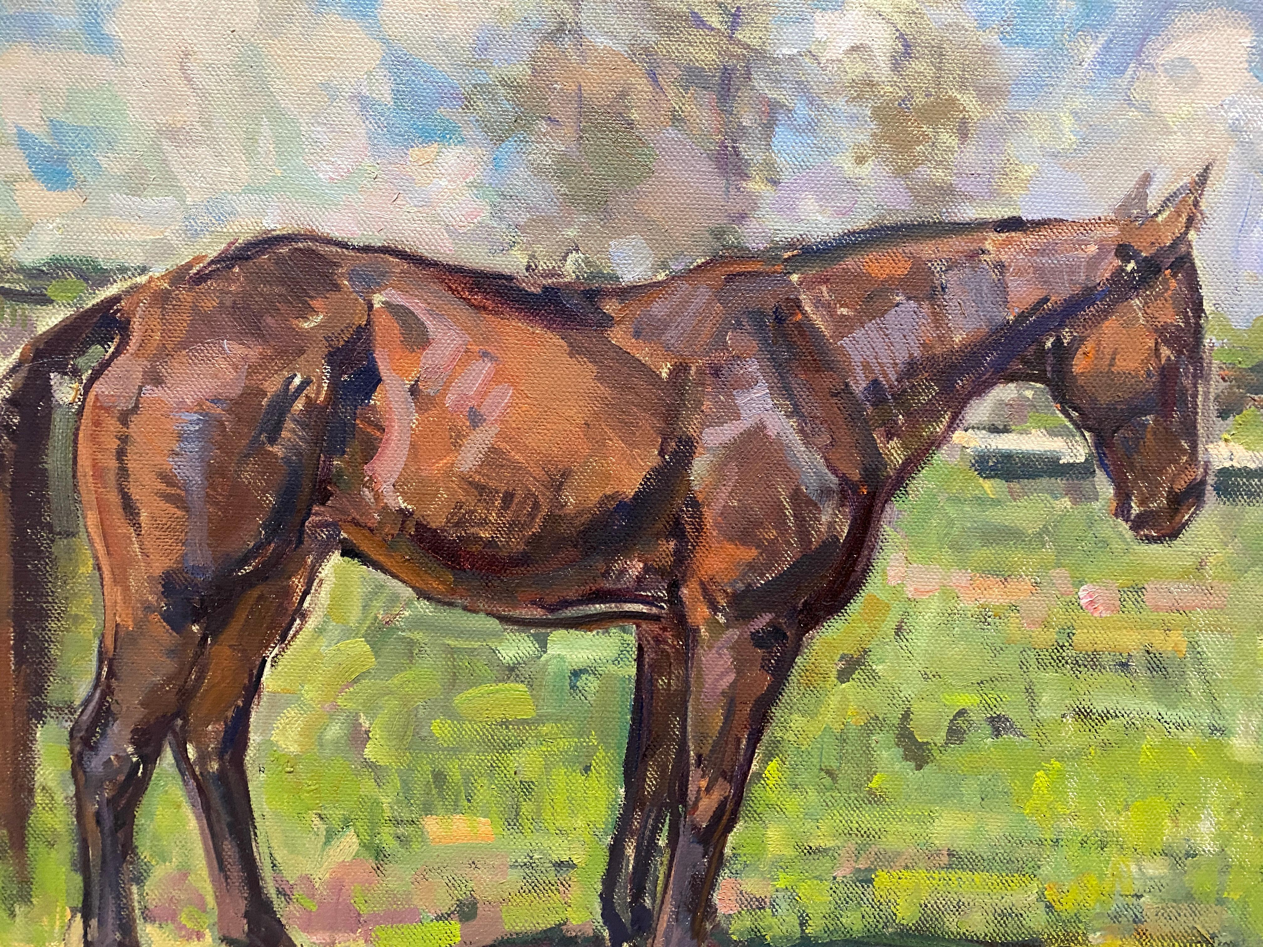 Cheval Stand - Peinture à l'huile réaliste contemporaine de l'impressionniste américain  en vente 3