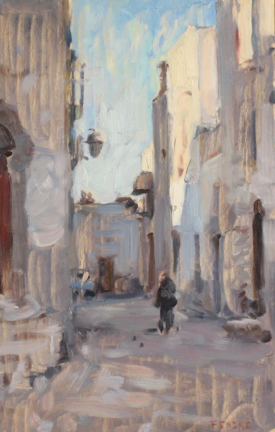 "Italienische Straße, Oria", zeitgenössische impressionistische Pleinairmalerei, Ben Fenske