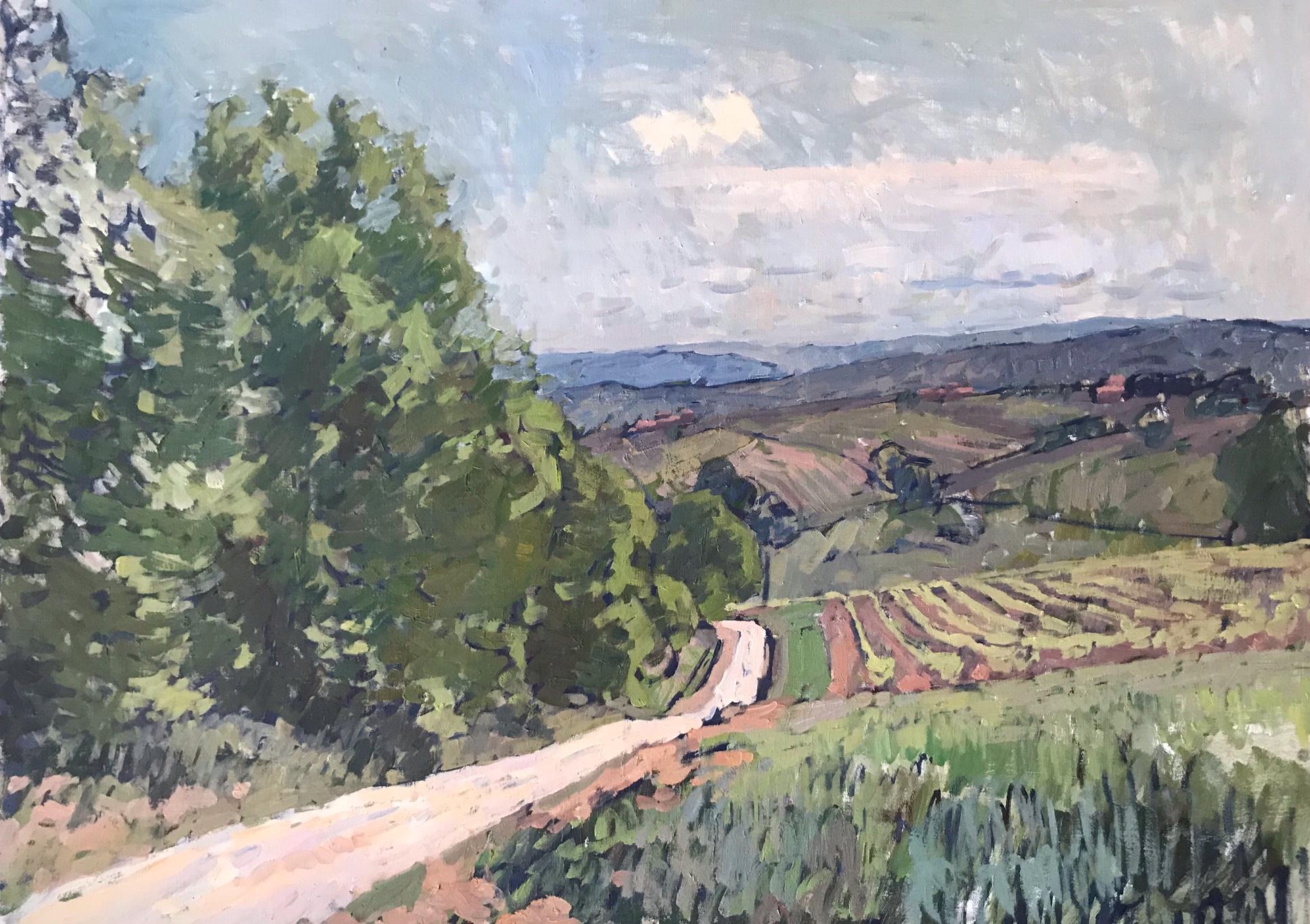 Ben Fenske Landscape Painting - "Morning Walk" impressionist Tuscan landscape near the Fenske's home