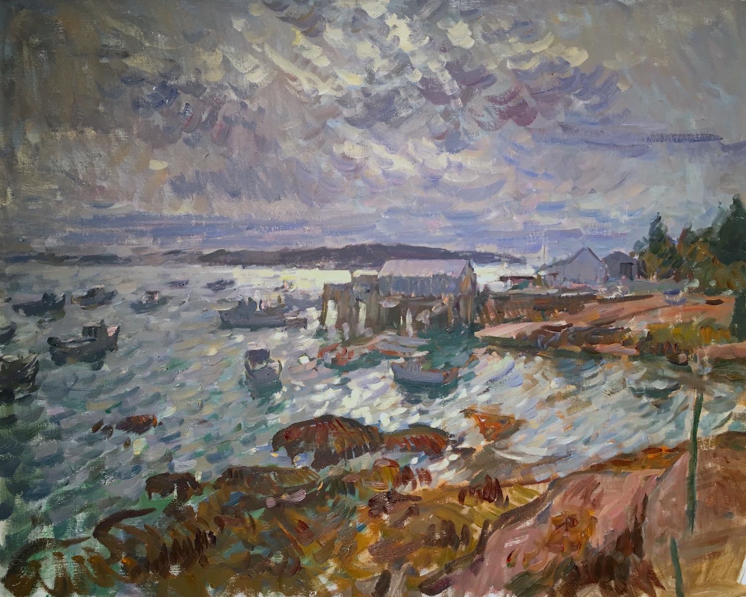 Ben Fenske Landscape Painting - Overcast Harbor, Stonington