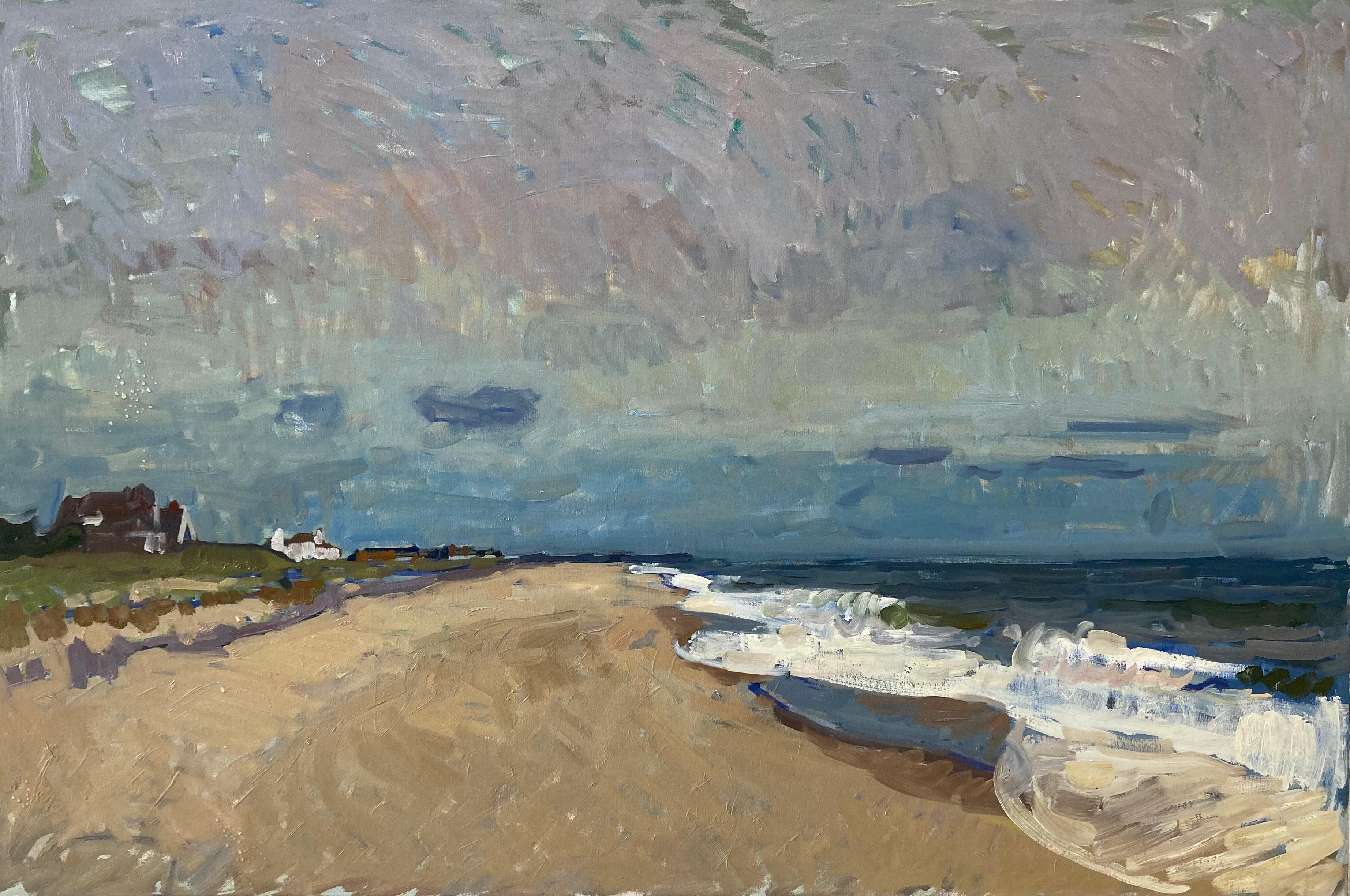 Landscape Painting Ben Fenske - « Peter's Pond, septembre », vue impressionniste de la plage de Sagaponack en plein air