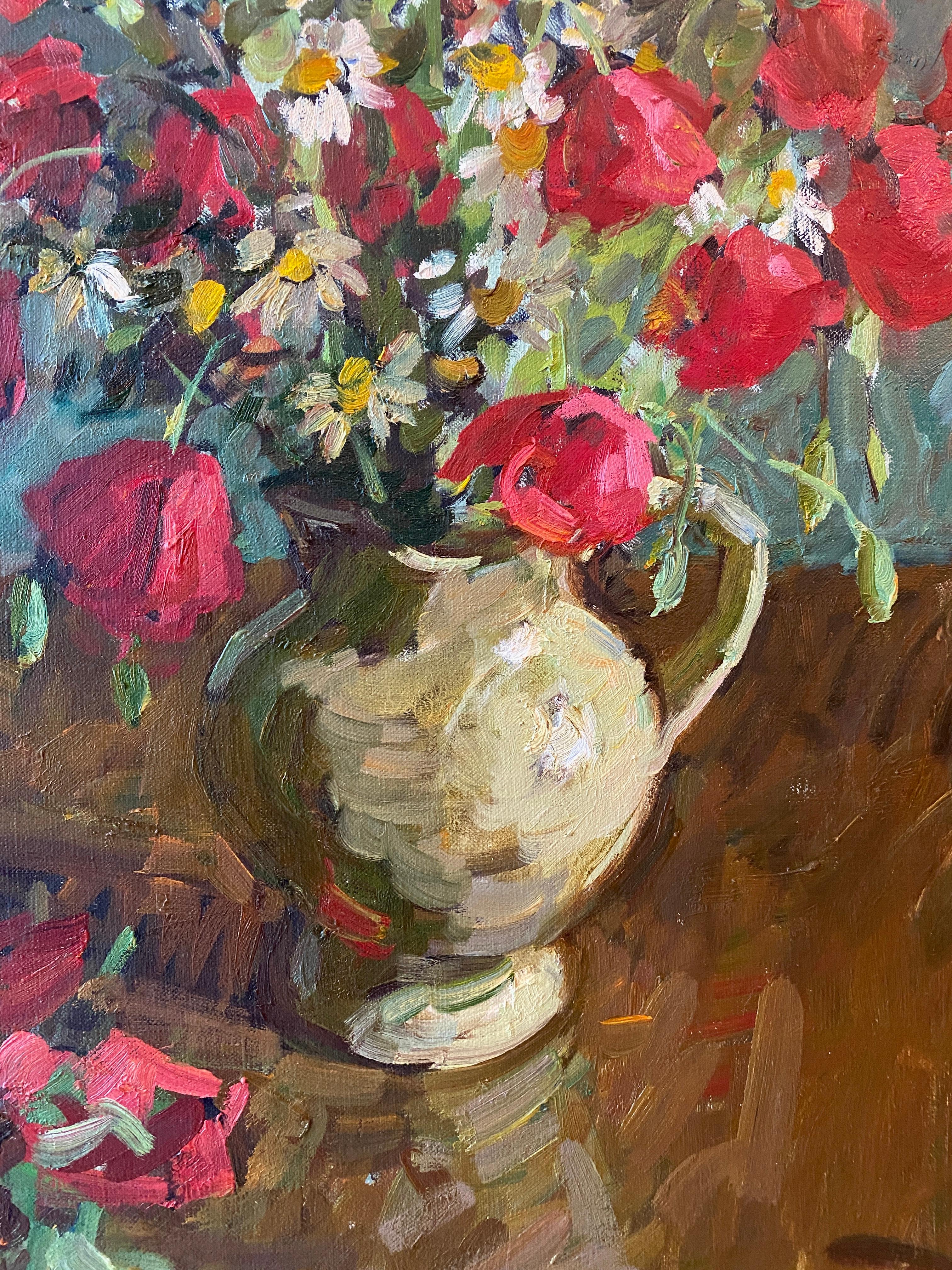 vase with daisies and poppies