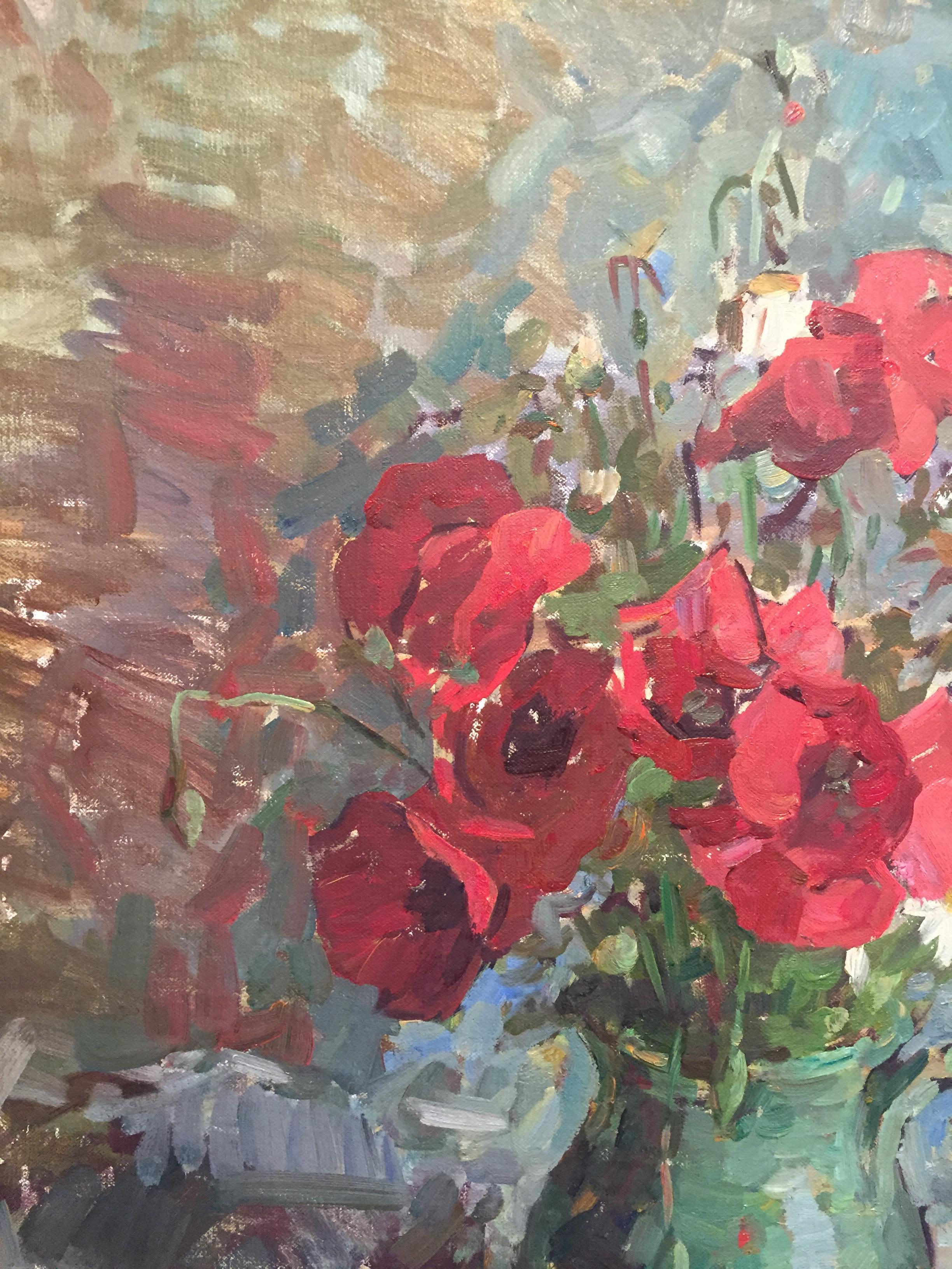 Poppies, Blue - Gray Still-Life Painting by Ben Fenske