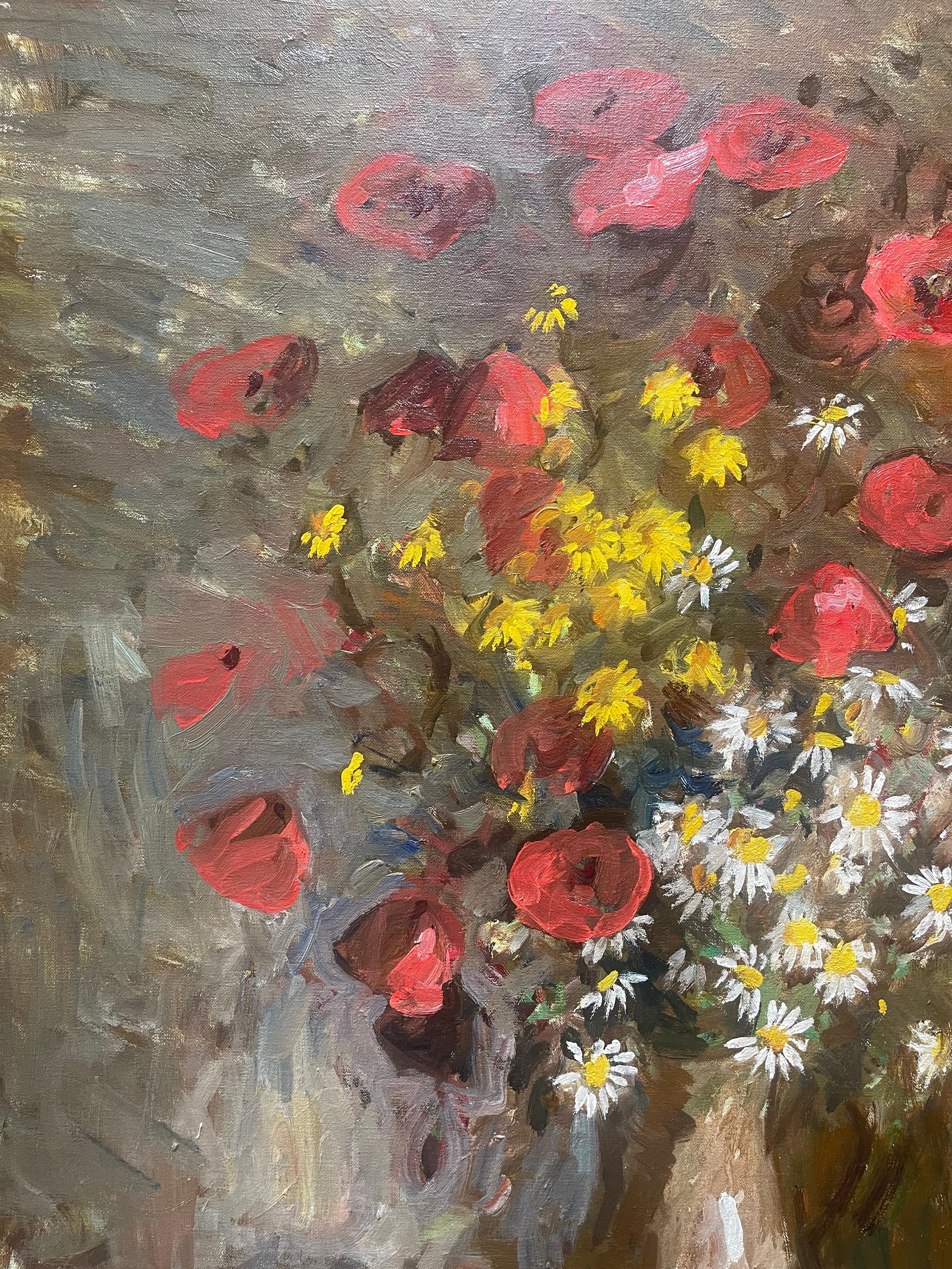 „Blumen, Chamomile“ impressionistisches Stillleben aus Wildblumen aus dem Jahr 2023 (Impressionismus), Painting, von Ben Fenske