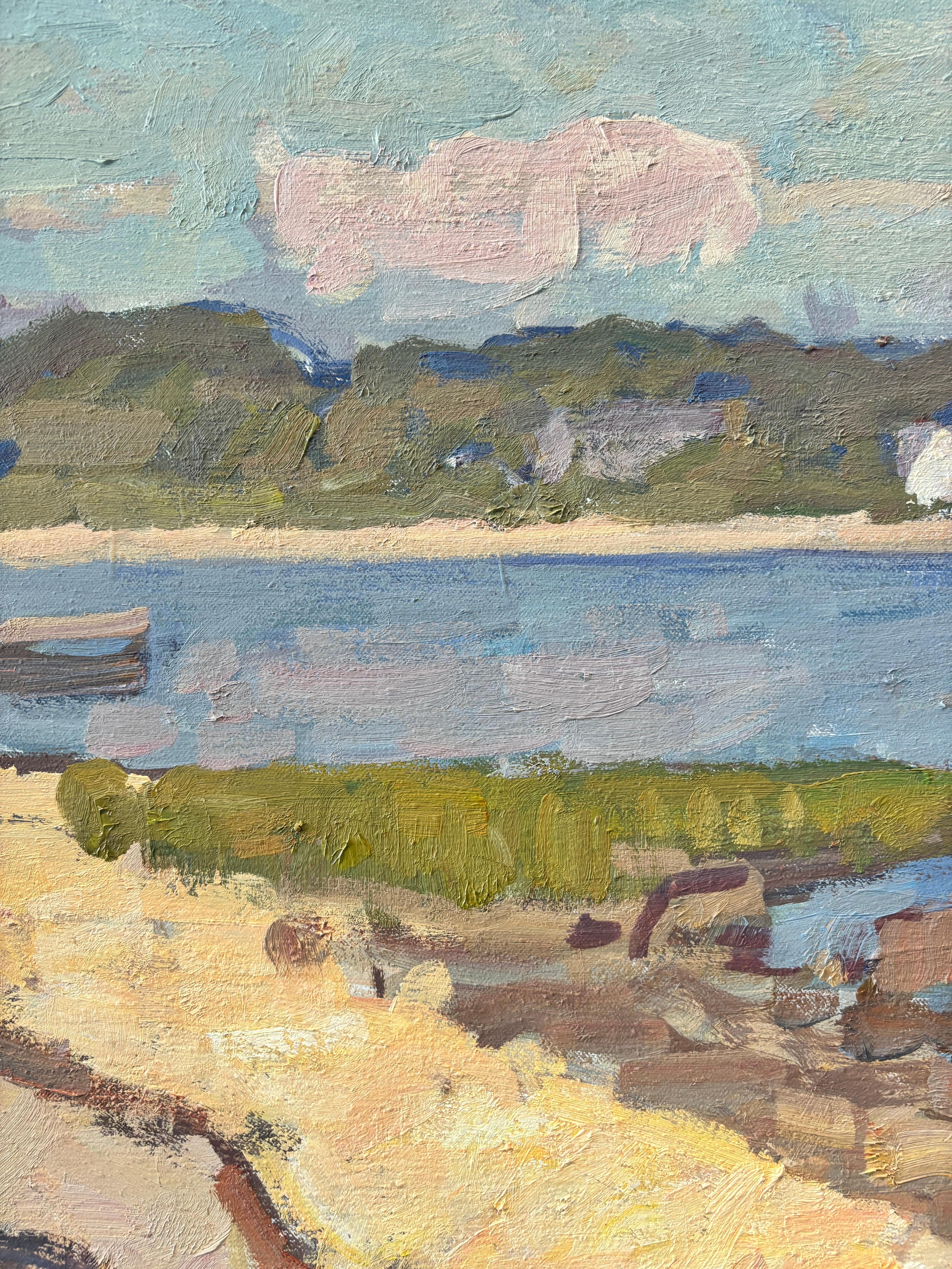 „Secret Beach, Clouds“ – Ölgemälde, Strand in Sag Harbor mit Segelbooten, gerahmt im Angebot 5