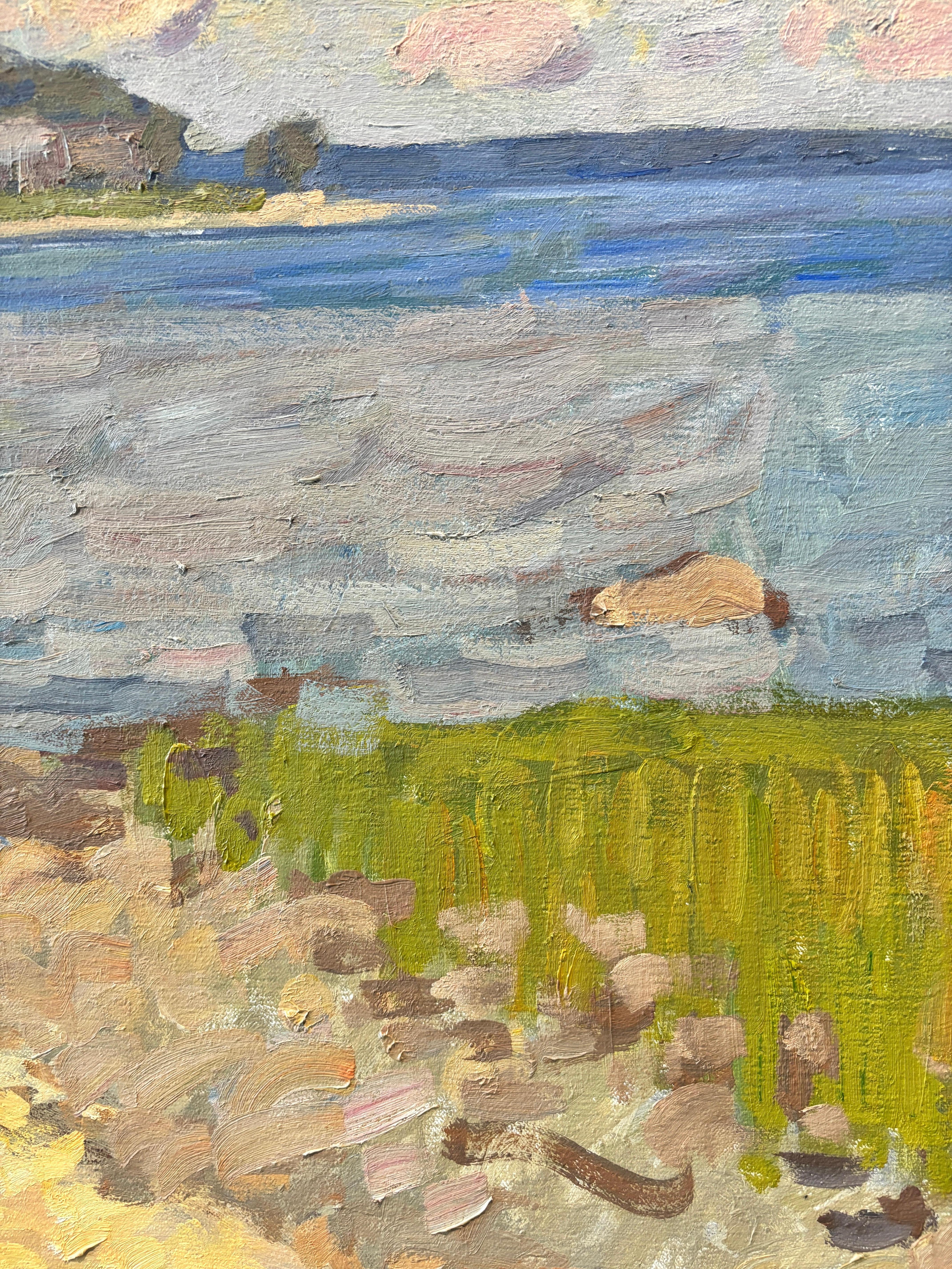 „Secret Beach, Clouds“ – Ölgemälde, Strand in Sag Harbor mit Segelbooten, gerahmt im Angebot 4