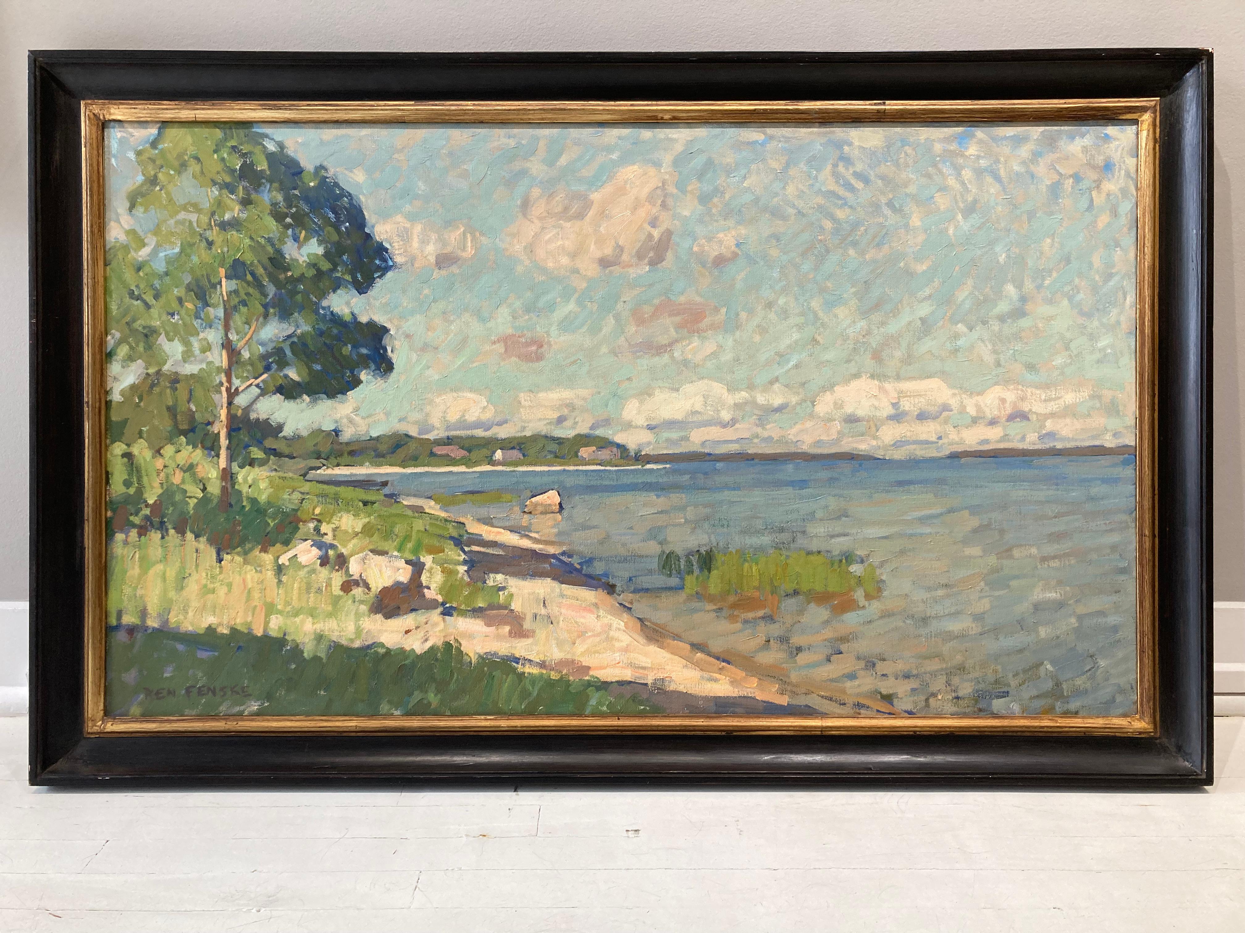 « Secret Beach, Shadows » 2023, paysage en plein air impressionniste à Long Island NY - Impressionnisme américain Painting par Ben Fenske