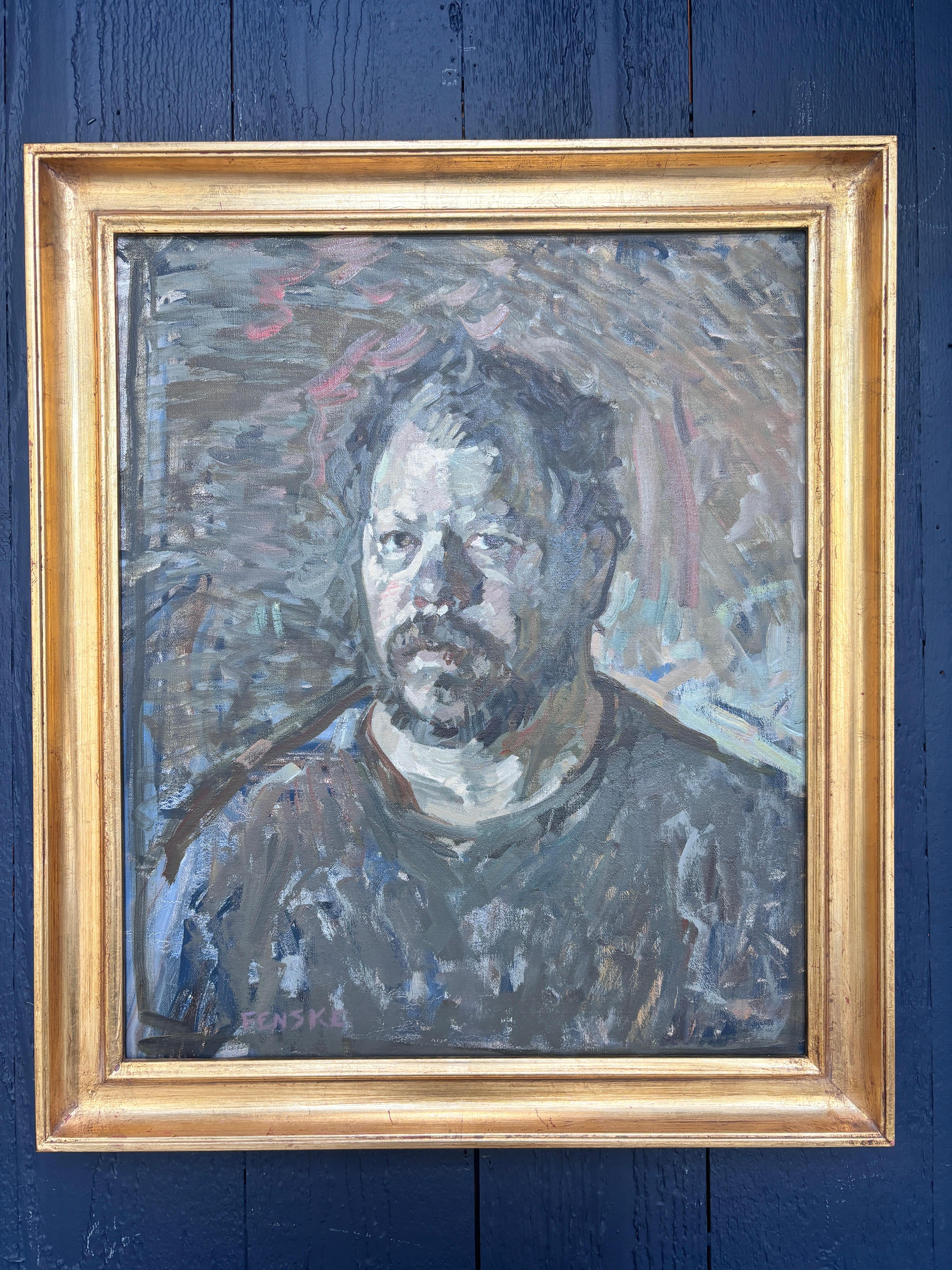 “Self Portrait” oil painting,  contemporary impressionist, Ben Fenske, framed For Sale 1