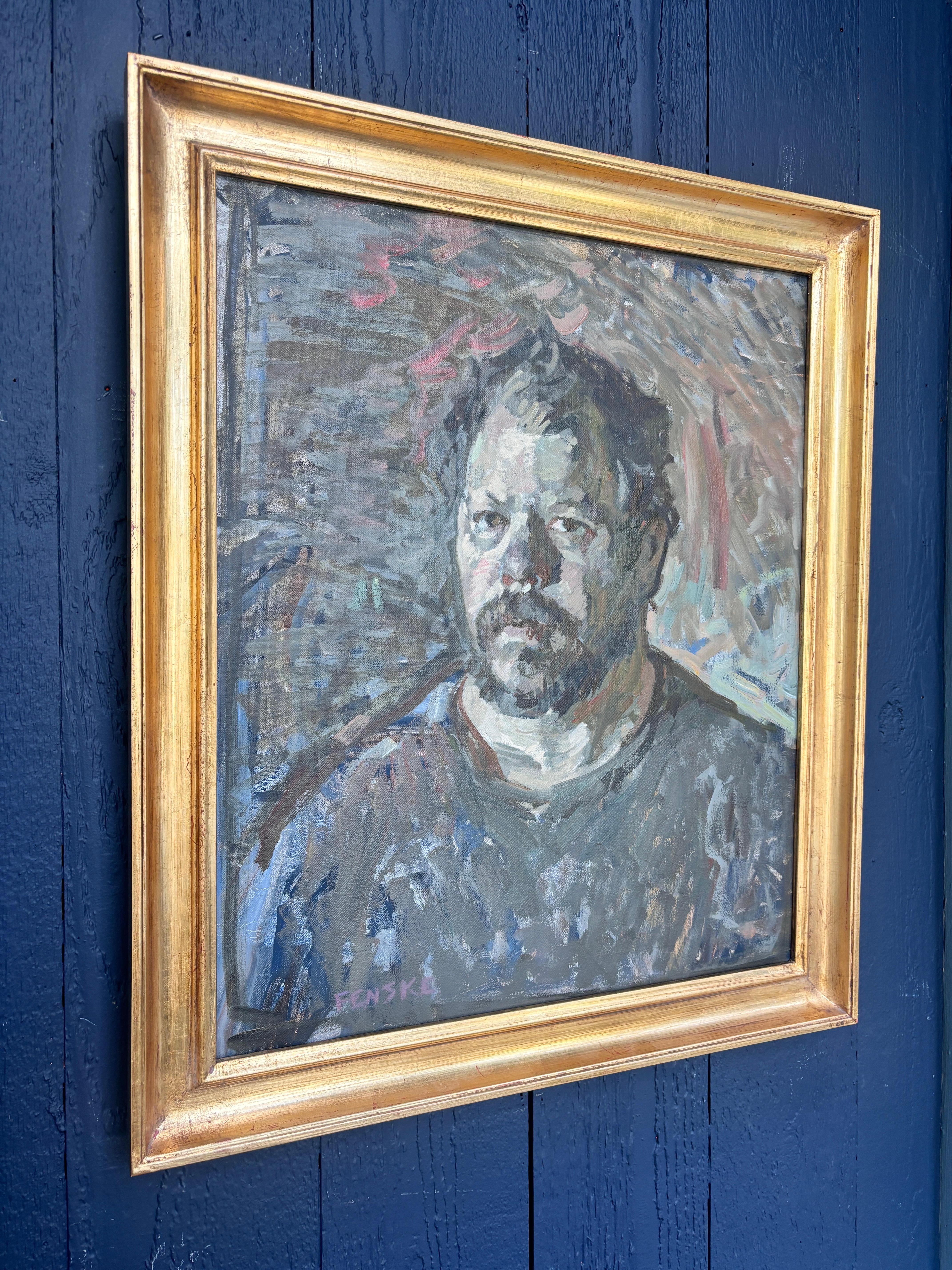 “Self Portrait” oil painting,  contemporary impressionist, Ben Fenske, framed For Sale 2