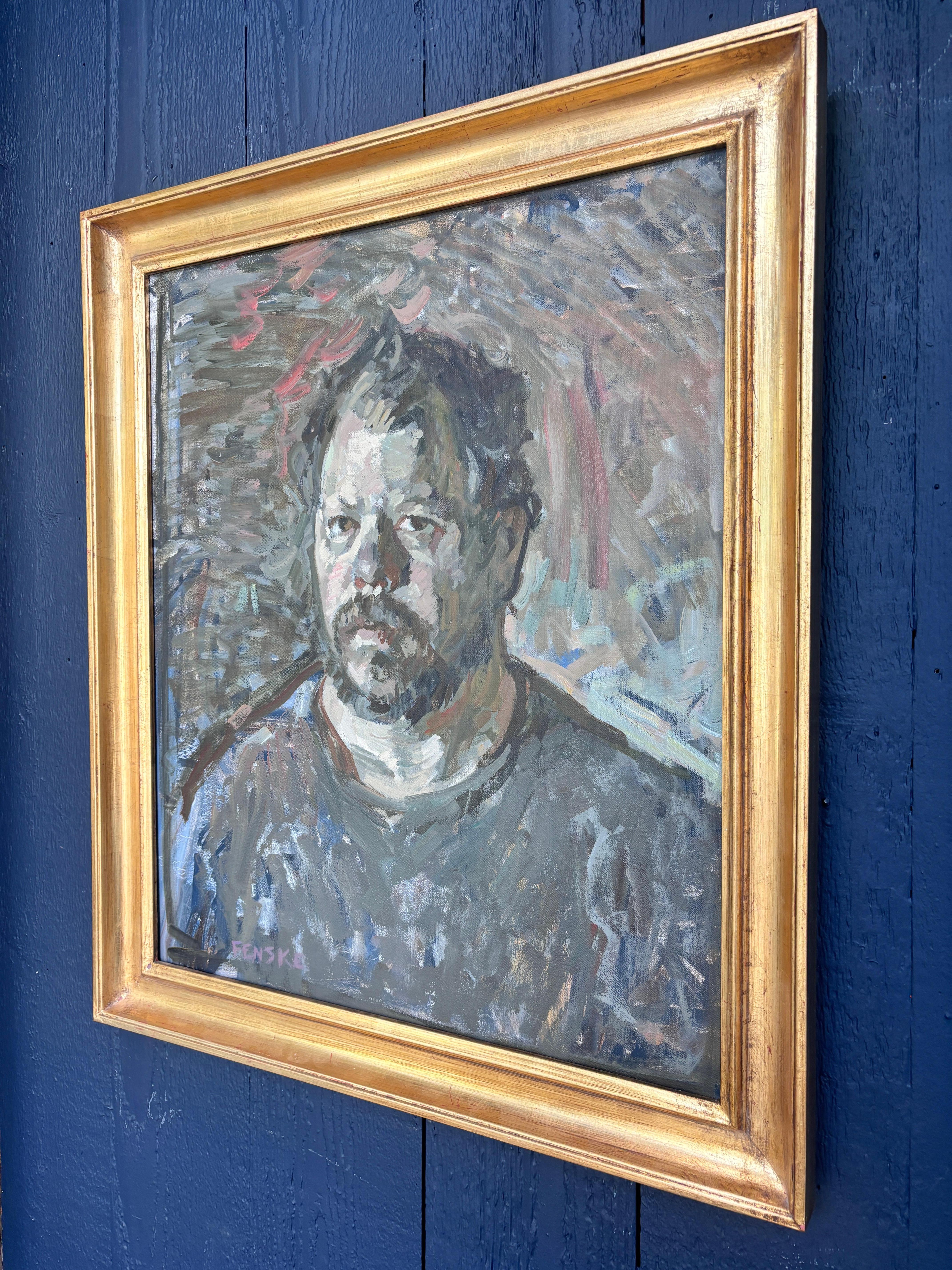 “Self Portrait” oil painting,  contemporary impressionist, Ben Fenske, framed For Sale 3