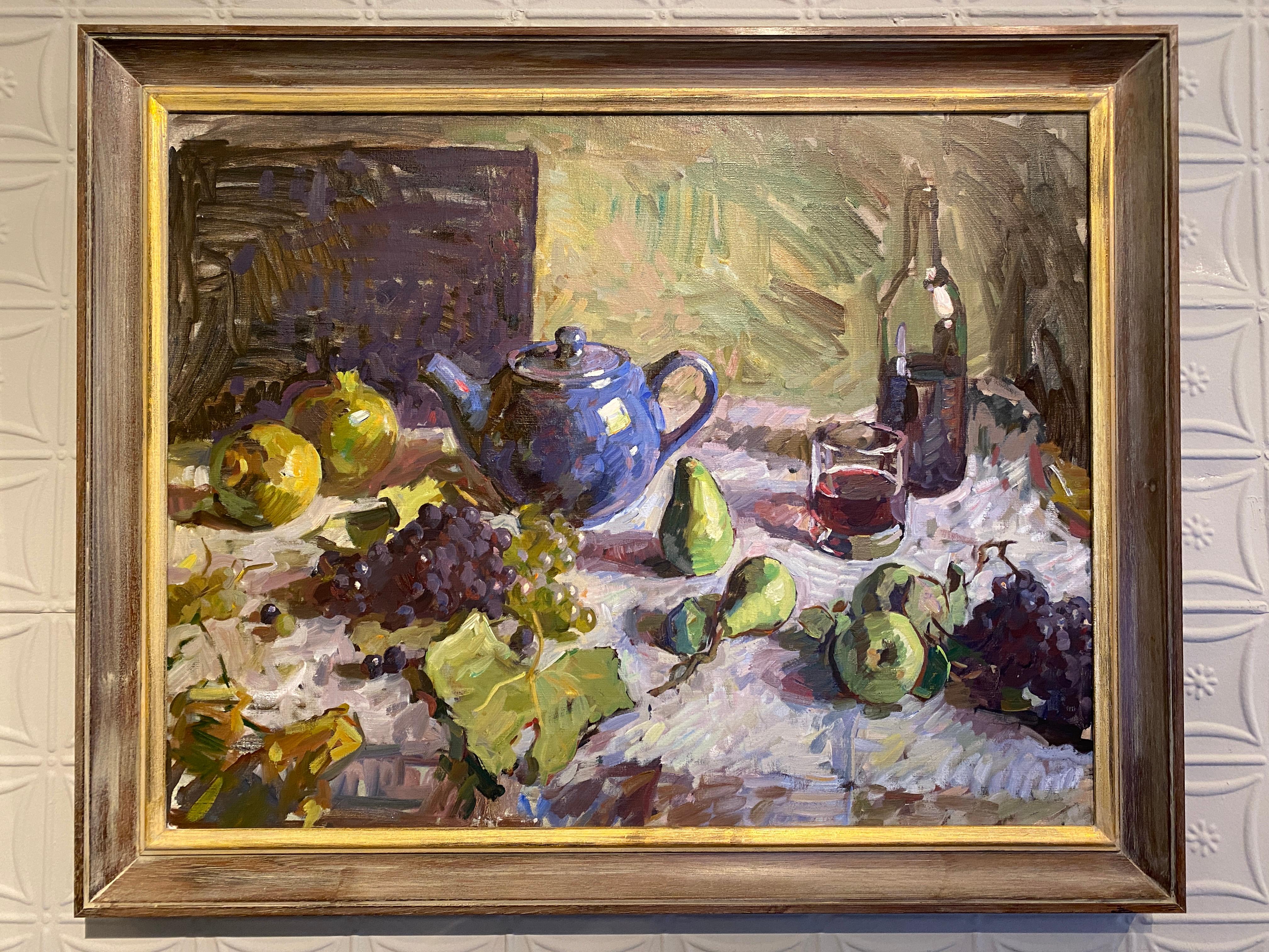 „September Stillleben“ Impressionistische Komposition einer rustikalen toskanischen Verbreitung – Painting von Ben Fenske