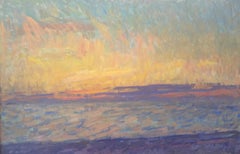 "Soft Yellow Sunset" contemporary impressionist oil painting, abstract seascape