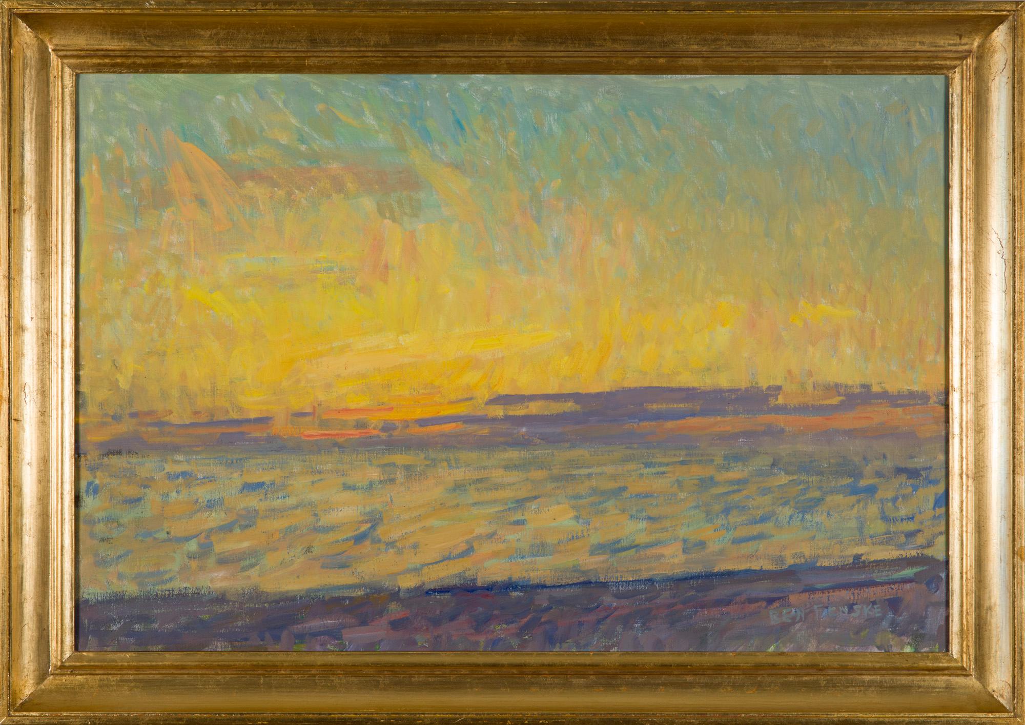 "Soft Yellow Sunset" soft contemporary impressionist oil painting in Sag Harbor
