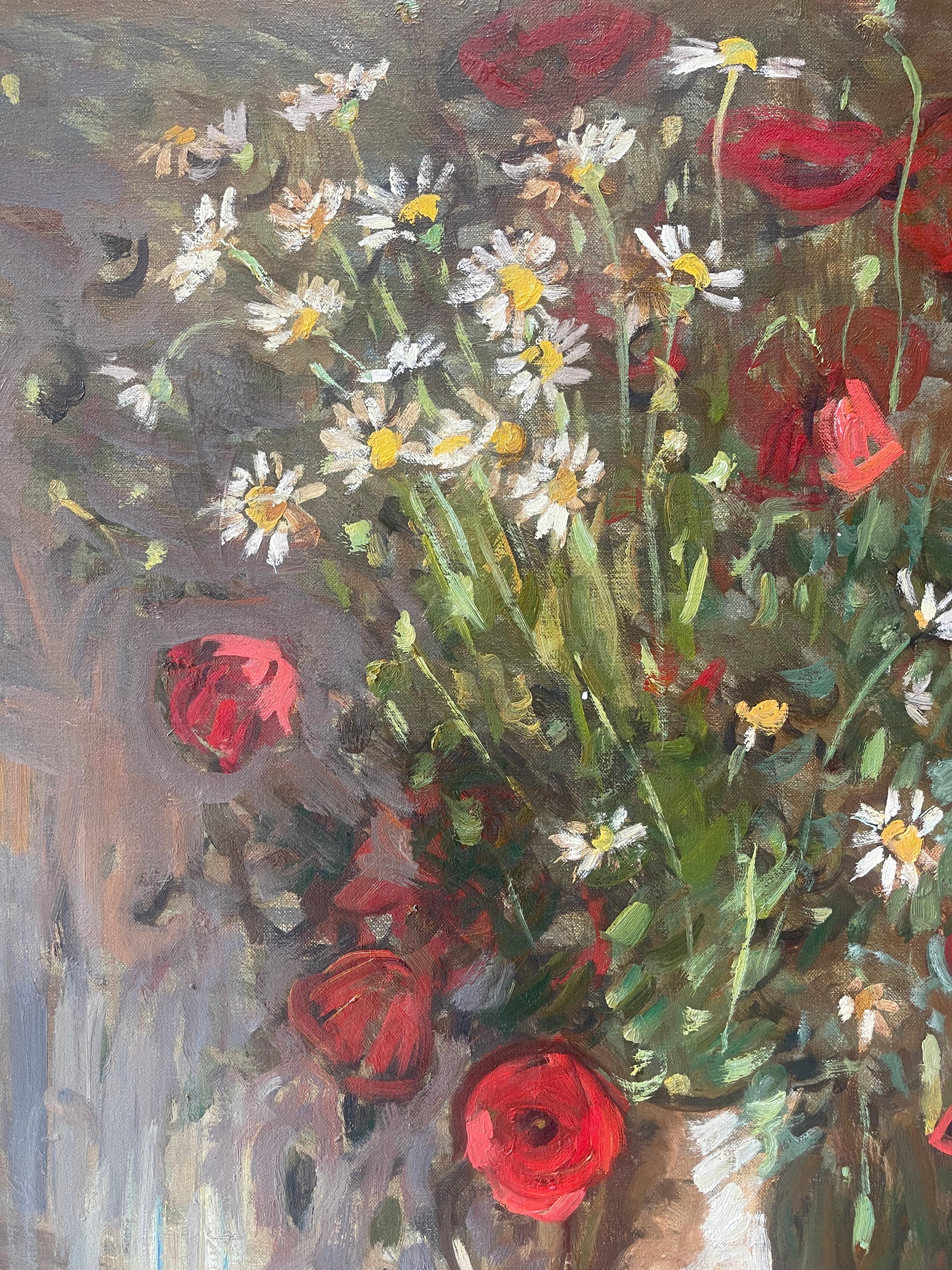 An oil painting of Tuscan wildflowers (red poppies, chamomile, and daisies), by Contemporary American Impressionist Ben Fenske. 

Painting dimensions: 35.5 x 29.5 inches
Framed Dimensions: 41 x 35 inches

Inspired by the French Impressionists, Ben