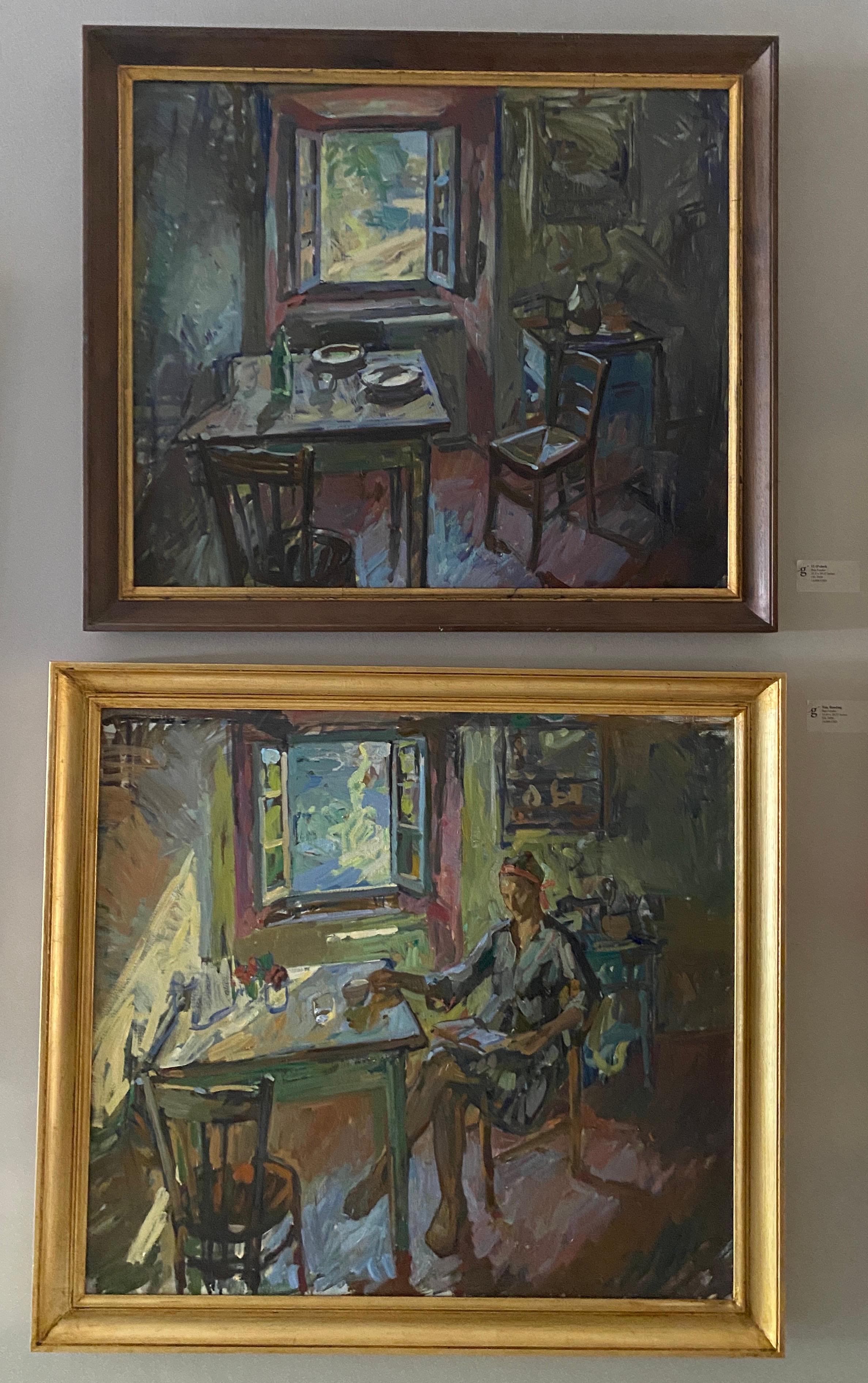 « Tea, Reading », composition impressionniste représentant une femme à la table de cuisine, Toscane - Impressionnisme américain Painting par Ben Fenske