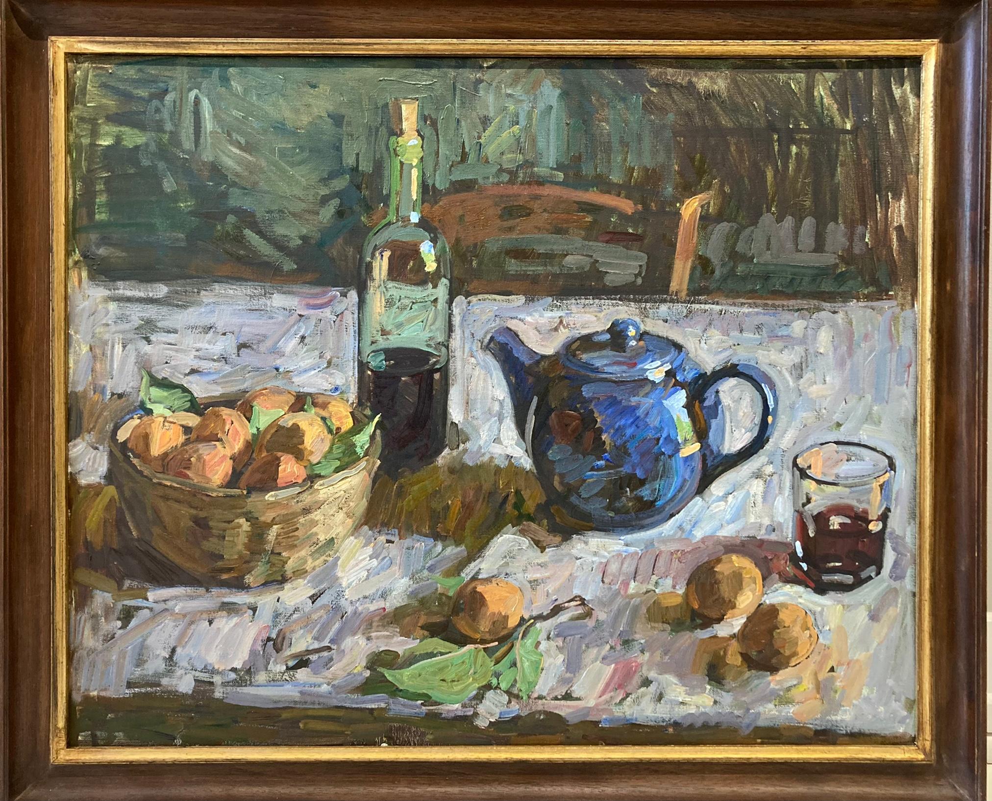 That Blue Teapot, Apricots - Painting by Ben Fenske