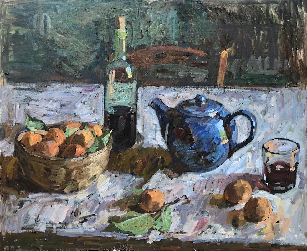 Ben Fenske Interior Painting – Diese blaue Teekanne, Apricots