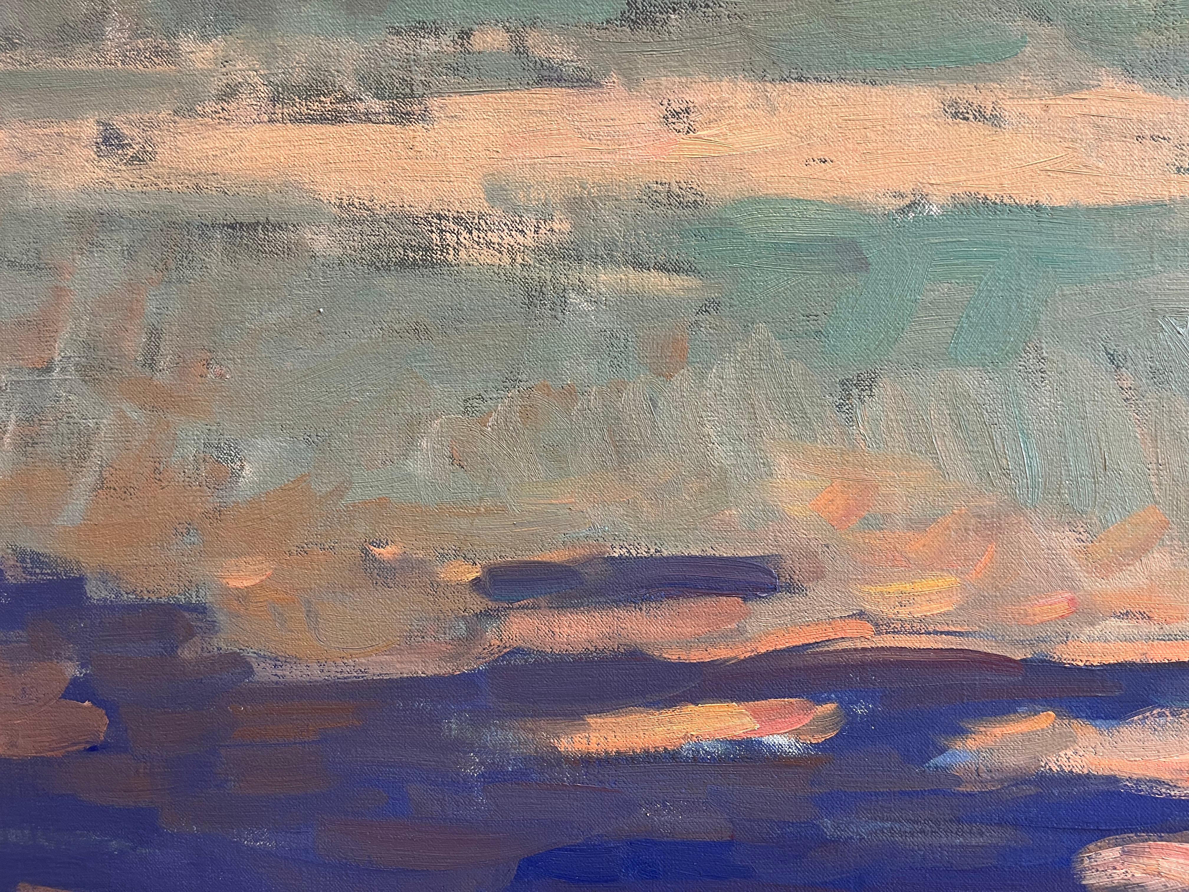 Neoimpressionistische Meereslandschaft „Violet Horizon II“ auf Long Island, en plein air – Painting von Ben Fenske