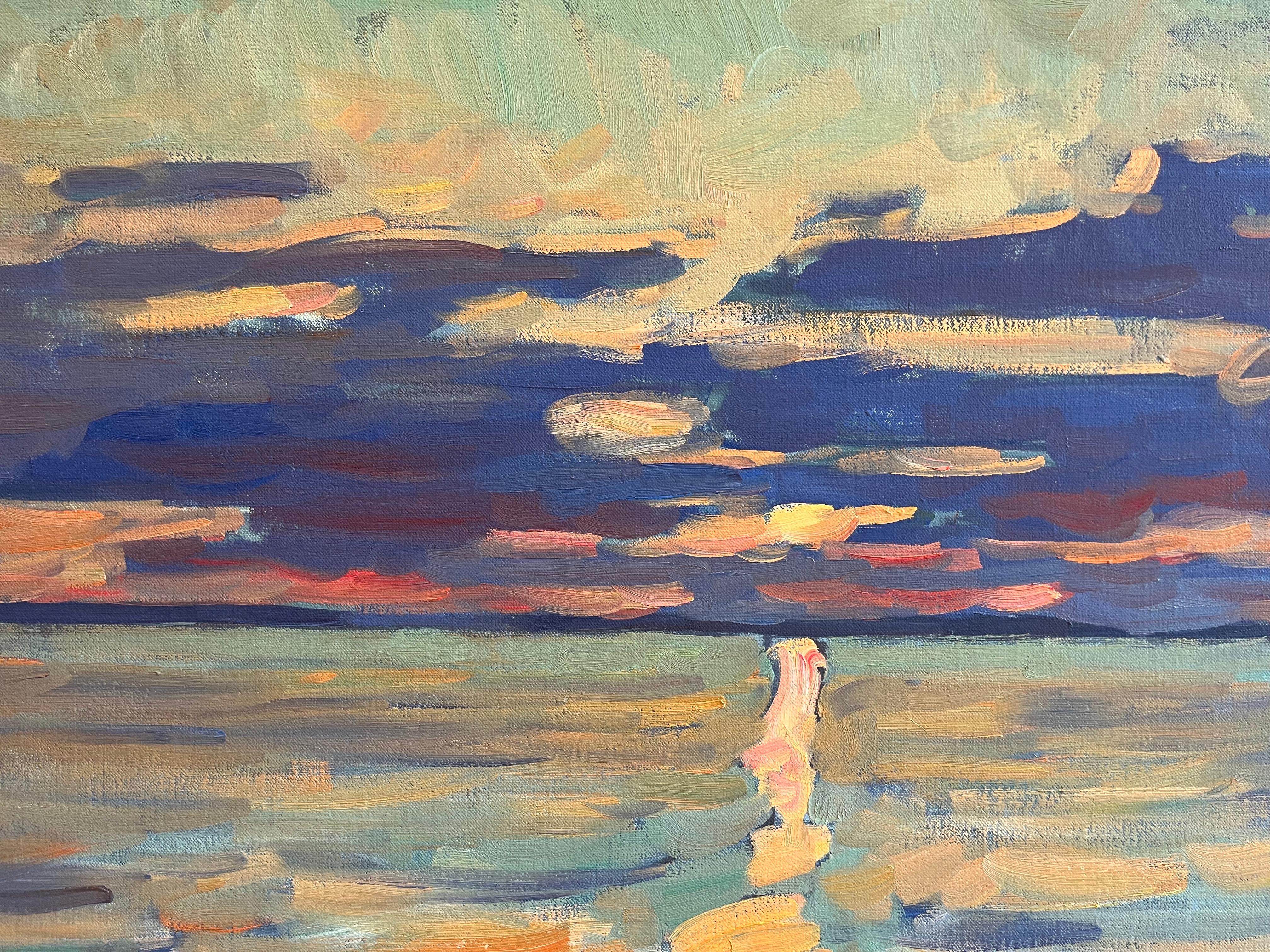 Neoimpressionistische Meereslandschaft „Violet Horizon II“ auf Long Island, en plein air (Impressionismus), Painting, von Ben Fenske